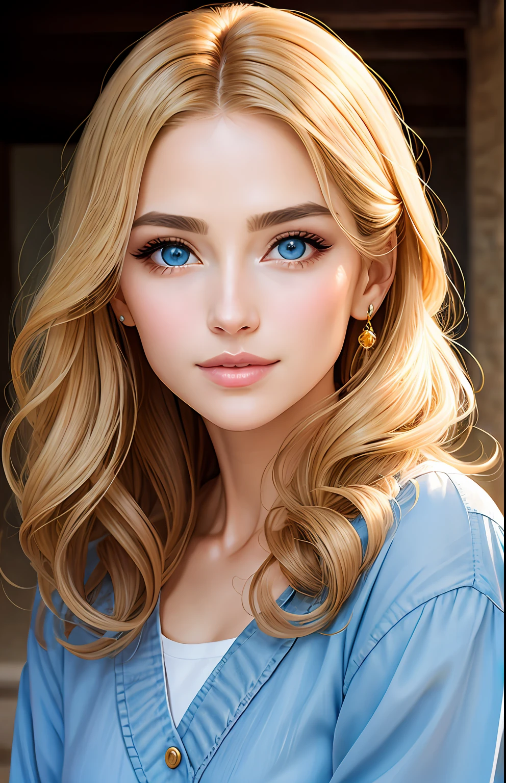 animesque、portraitures、One Person20Pretty Woman、Moisturized eyes、Casual clothing、a picture、oval jaw、beautiful countenance、The hair、Blue eyes with a beautiful glow、LDS Art