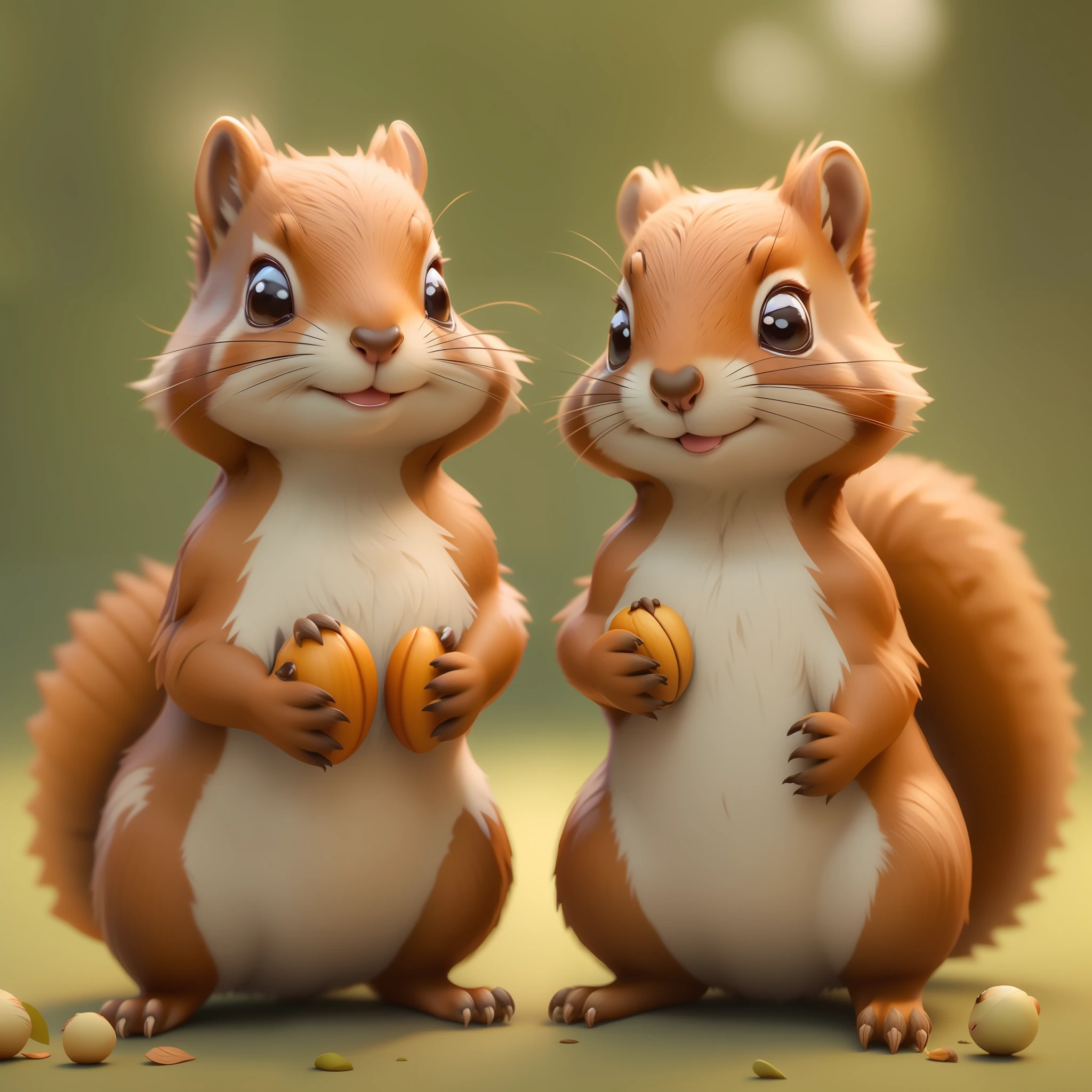 two small squirrels, standing up with paws on chest, holding big nut, cute 3 d render, cute! c4d, cute forest creature, adorable digital painting, rendered in keyshot, 3 d render stylized, stylized as a 3d render, rendered in blender, rendered in arnold, “portrait of a cartoon animal, smooth 3d cg render