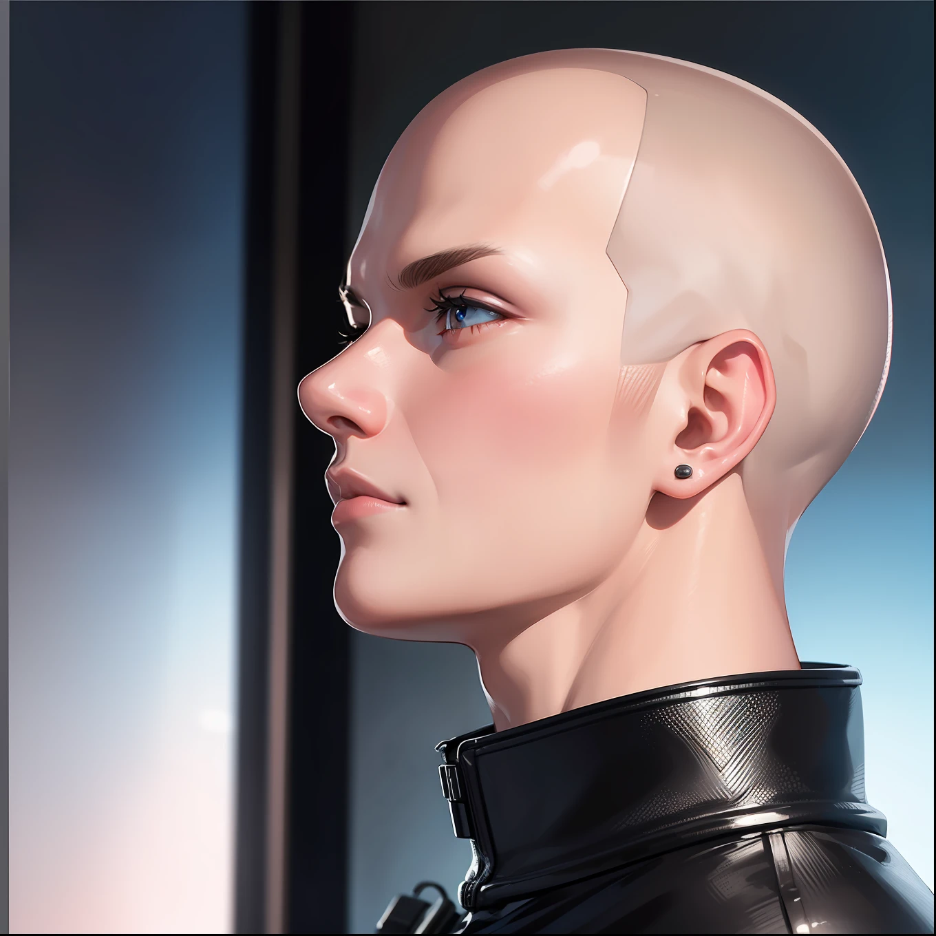 Profile picture skinhead man closeup Sci-Fi cute Anime Japan 2d Sharp focus 16k resolution Very sharp, Hyper detailed, 8k, Hyper realistic detail