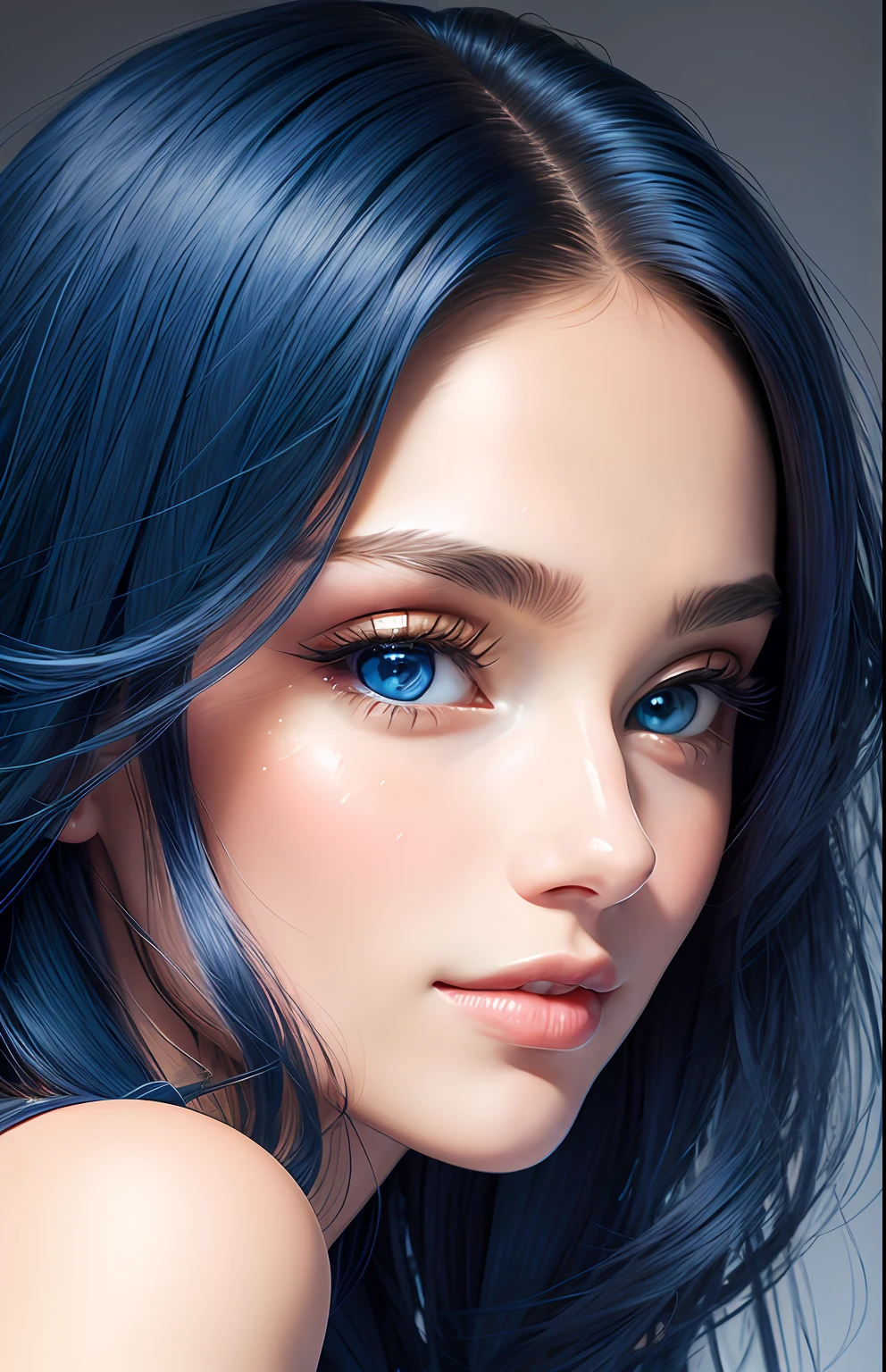 animesque、portraitures、One Person２０Pretty Woman、Moisturized eyes、Casual clothing、a picture、oval jaw、beautiful countenance、The hair、Blue eyes with a beautiful glow、LDS Art