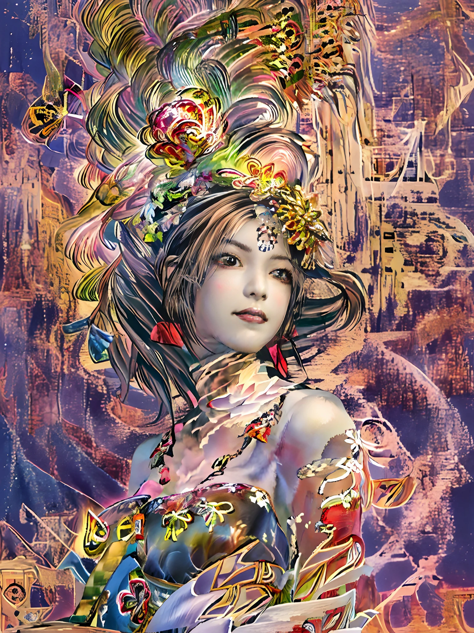 (realisticity: 1.2), best quality, 1girl, official art, unity 8k wallpaper, ultra detailed, beautiful and aesthetic, masterpiece, best quality, (zentangle, mandala, tangle, entangle), (fractal art:1.3) , 1girl, extremely detailed, dynamic angle, cowboyshot, the most beautiful form of chaos, elegant, a brutalist designed, vivid colours, romanticism, by james jean, roby dwi antono, ross tran, francis bacon, michal mraz, adrian ghenie, petra cortright, gerhard richter, takato yamamoto, ashley wood, atmospheric, ecstasy of musical notes, streaming musical notes visible