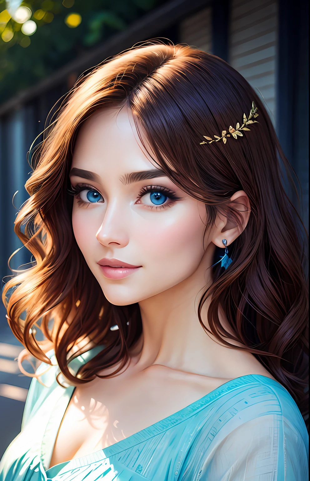 animesque、portraitures、One Person２０Pretty Woman、Moisturized eyes、Casual clothing、a picture、oval jaw、beautiful countenance、The hair、Blue eyes with a beautiful glow、LDS Art