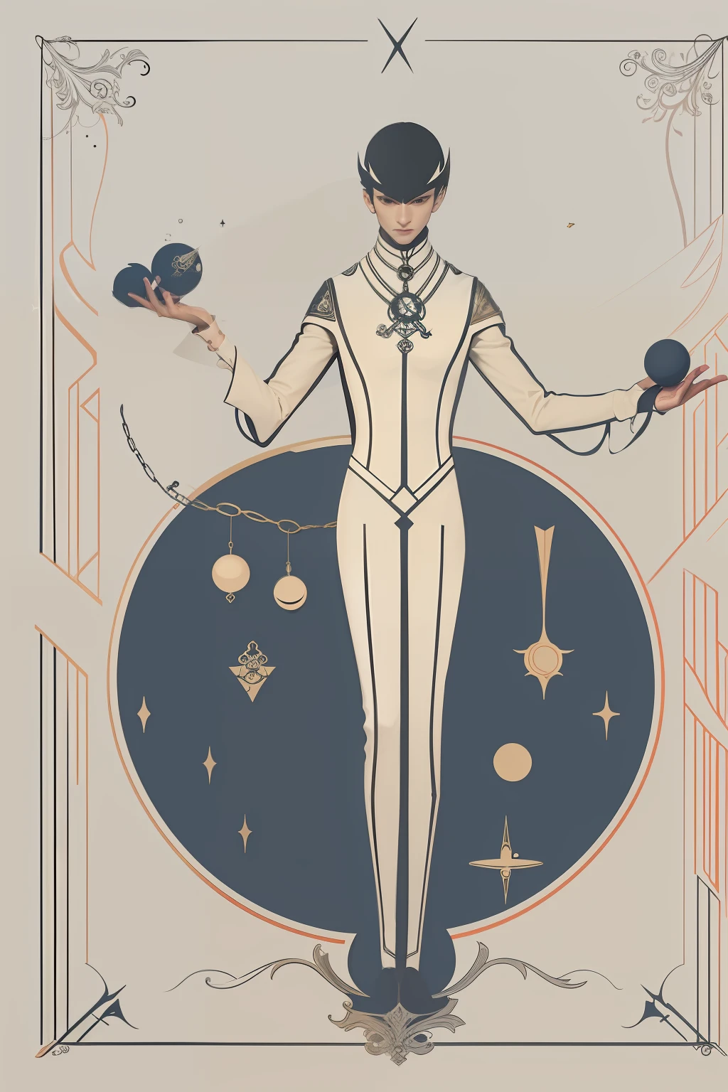 Design of The Juggler tarot card, sleek and minimalist style