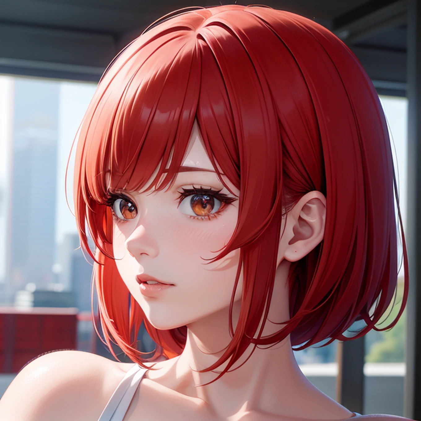 Profile picture red bangs hair man closeup Sci-Fi cute Anime Japan 2d Sharp focus 16k resolution Very sharp, Hyper detailed, 8k, Hyper realistic detail