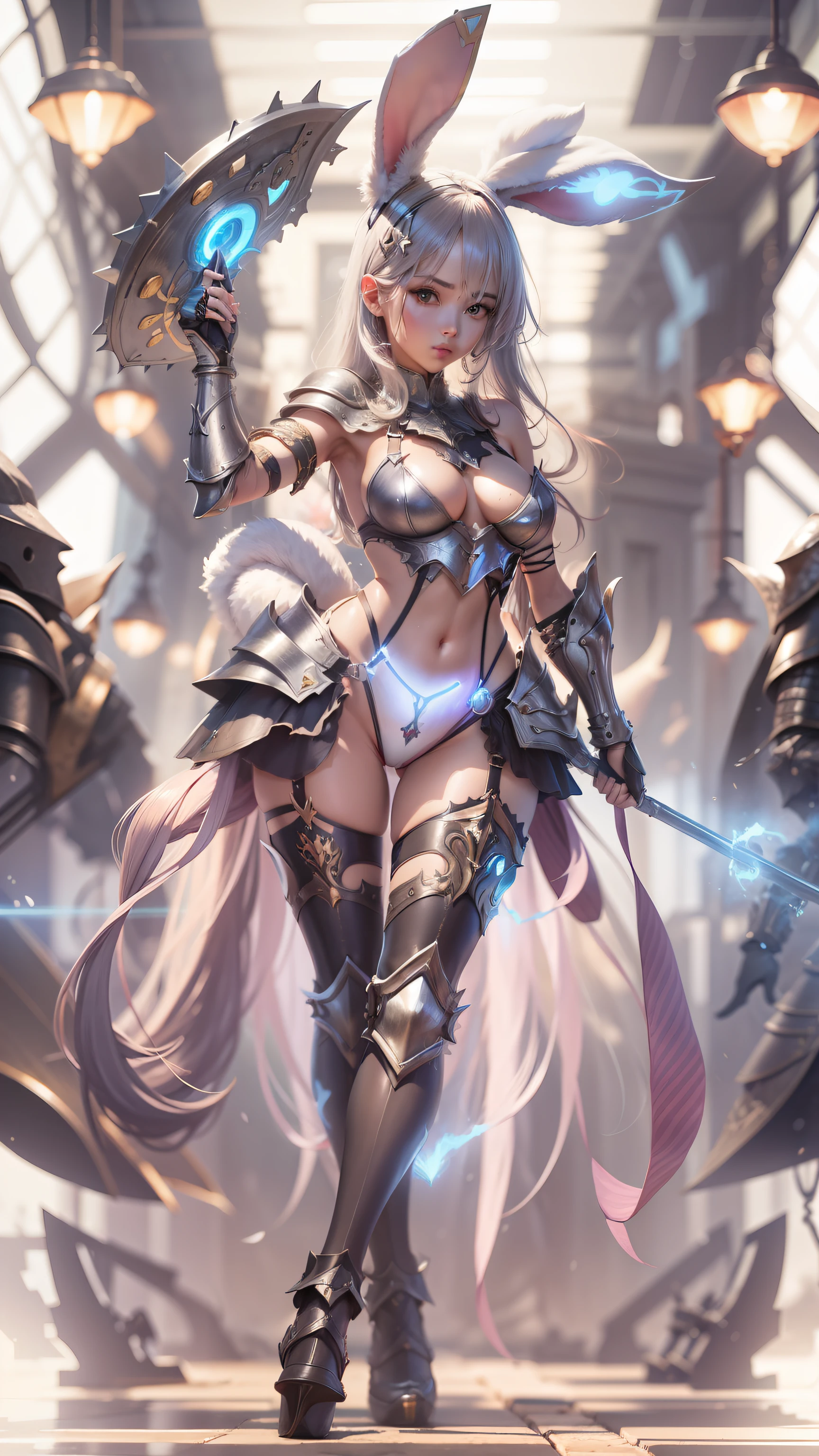 Hot Sexy Bunny Girl wear Tin Bikini Armor With Slash Aura, Full Body