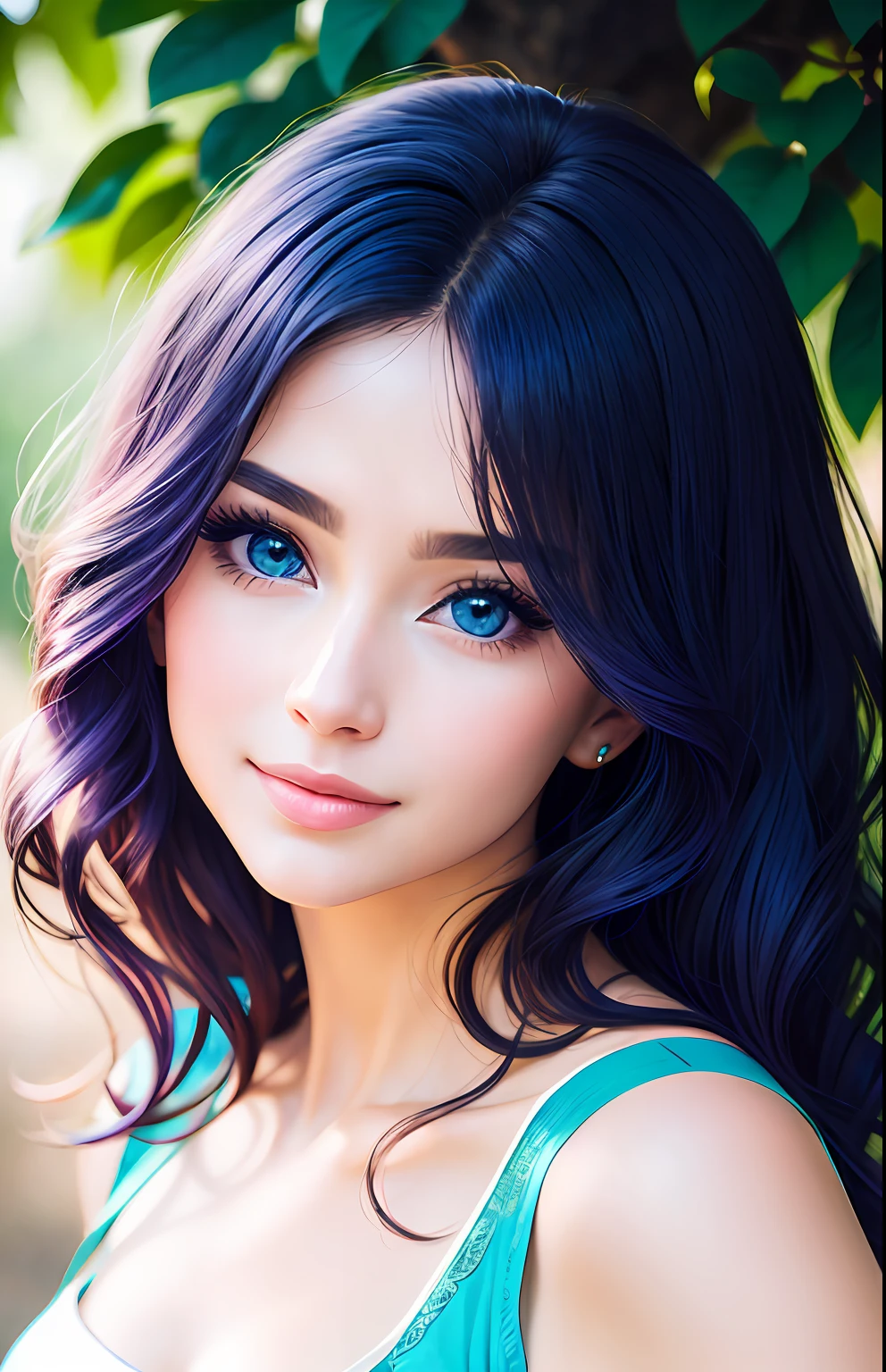 animesque、portraitures、One Person２０Pretty Woman、Moisturized eyes、Casual clothing、a picture、oval jaw、beautiful countenance、The hair、Blue eyes with a beautiful glow、LDS Art