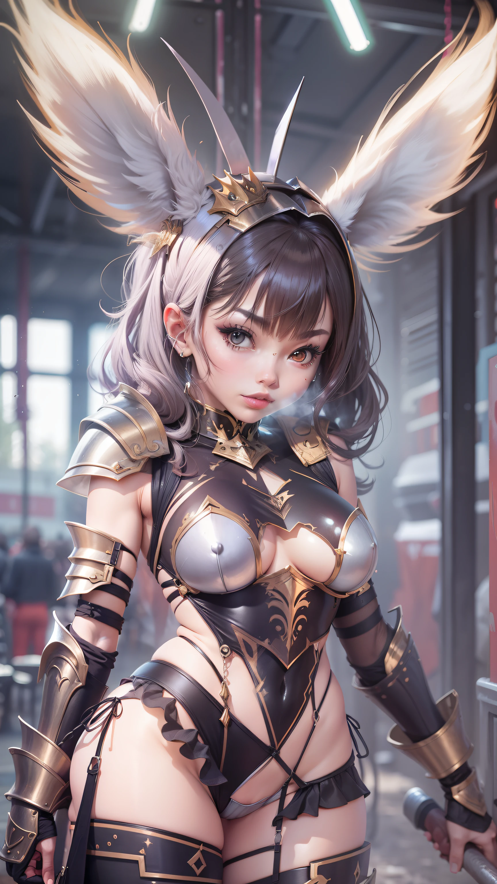Hot Sexy Bunny Girl wear Tin Bikini Armor With Slash Aura, Full Body
