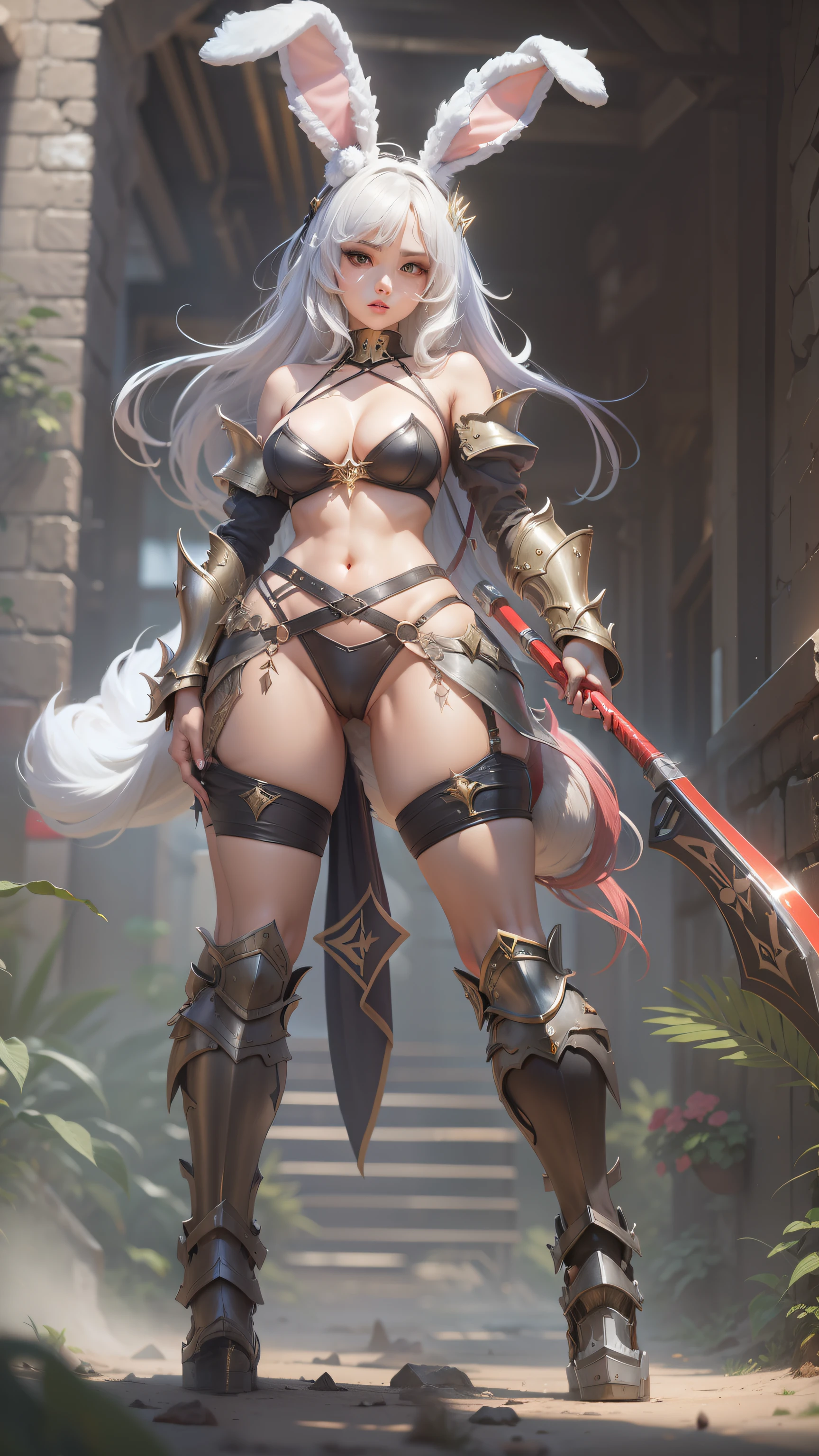 Hot Sexy Bunny Girl wear Tin Bikini Armor With Slash Aura, Full Body