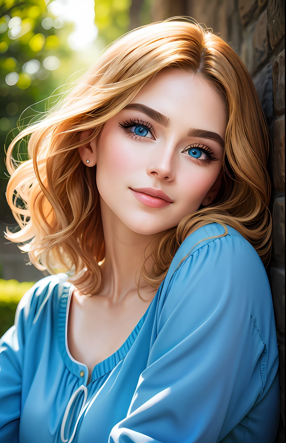 animesque、portraitures、One Person２０Pretty Woman、Moisturized eyes、Casual clothing、a picture、oval jaw、beautiful countenance、The hair、Blue eyes with a beautiful glow、LDS Art