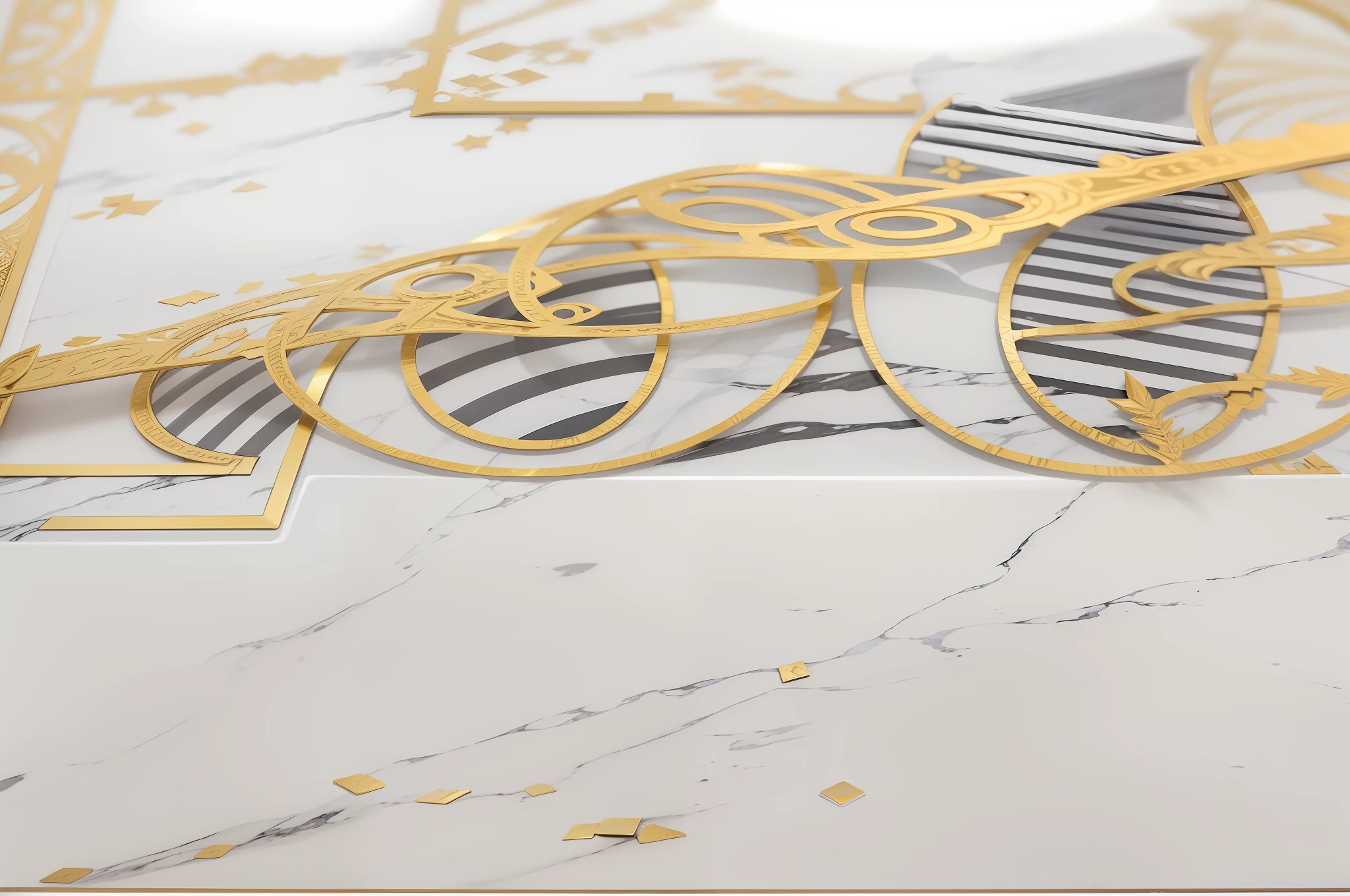 Draw a card,The whole is made of white marble,There is an infinity symbol,There are gold accents