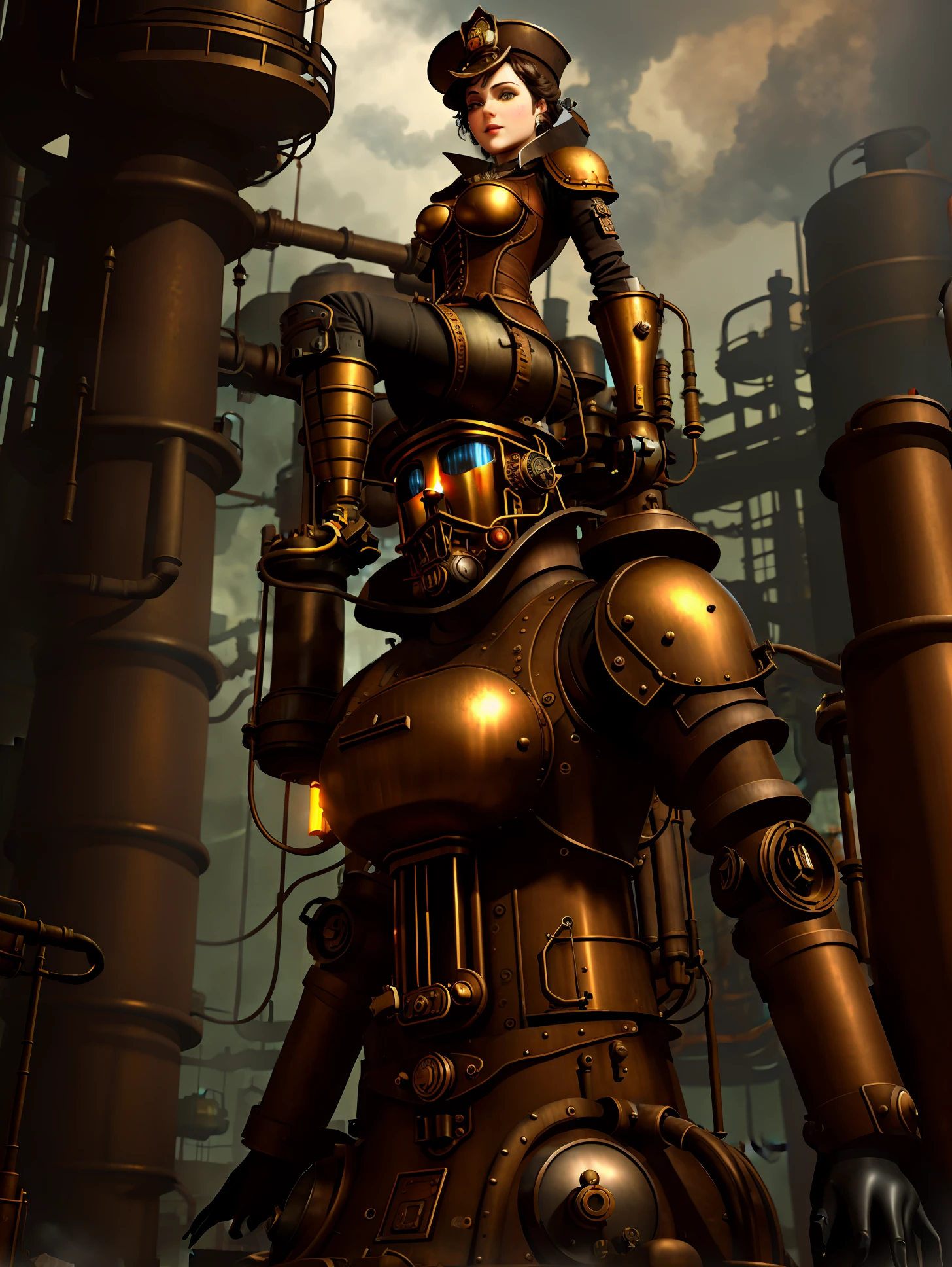 steampunk factory of golems