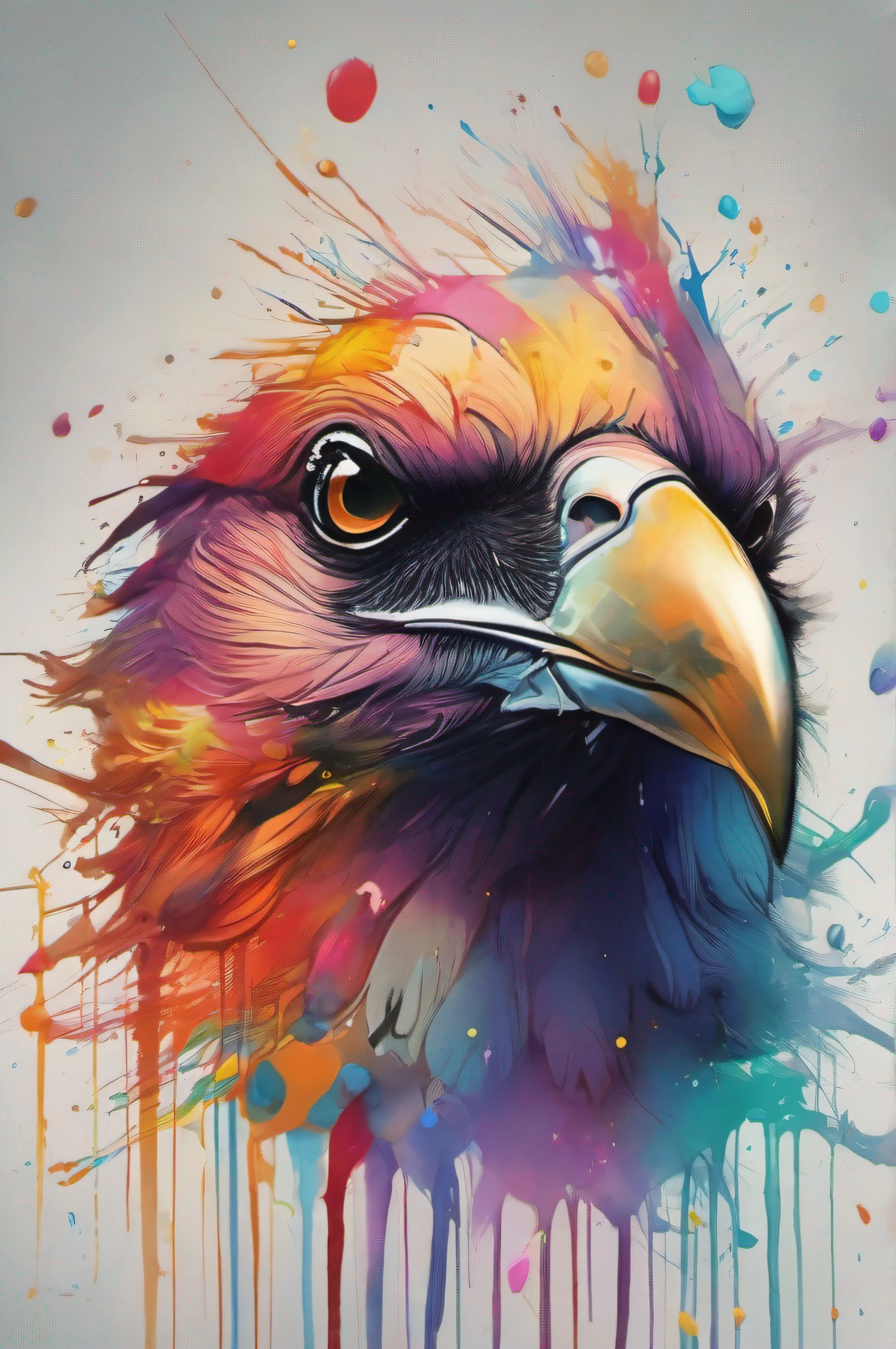 Draw a crow with colorful ink on its face, archan nair, painted in bright water colors, animal drawing, vibrant watercolor painting, painting of cute dog, Stunning artwork, Surrealism with bright colors, plethora of colors,detail-rich, lovely digital painting, Amazing, digital art animal photo, colorful art, art of alessandro pautasso, watercolor detailed art