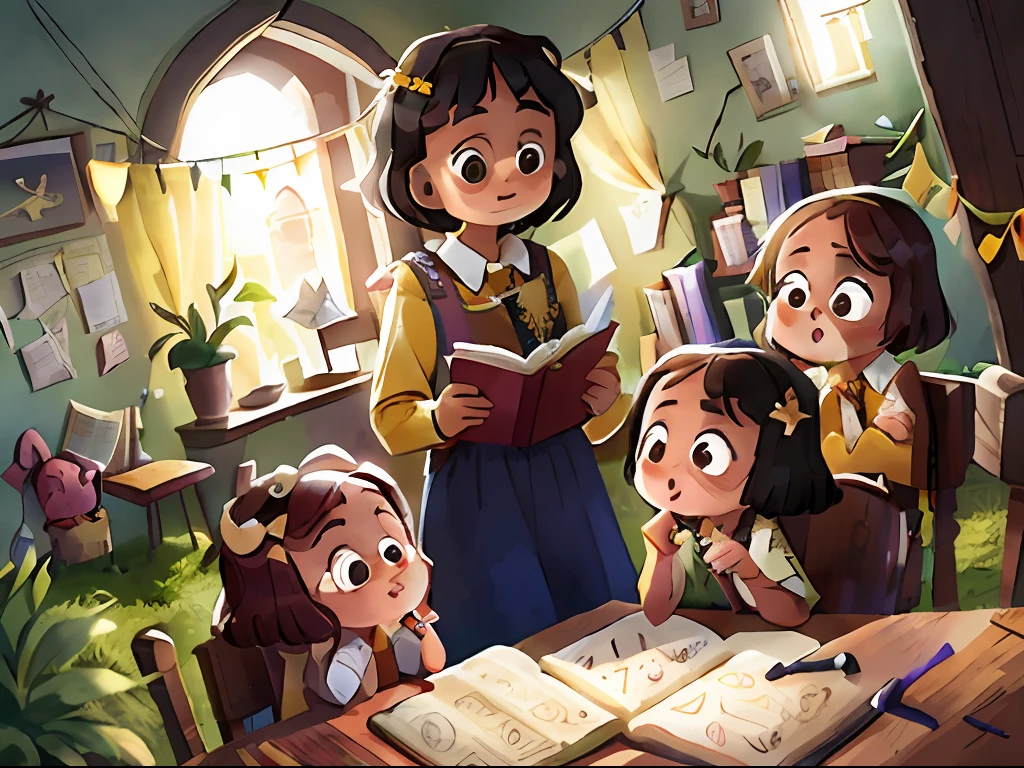 On a special Sunday, the family of the "Pillipillias" went to church. The girls were always attentive during the service and at the end helped collect the books and clean the chairs. They knew that the church was a sacred place and deserved care and respect.