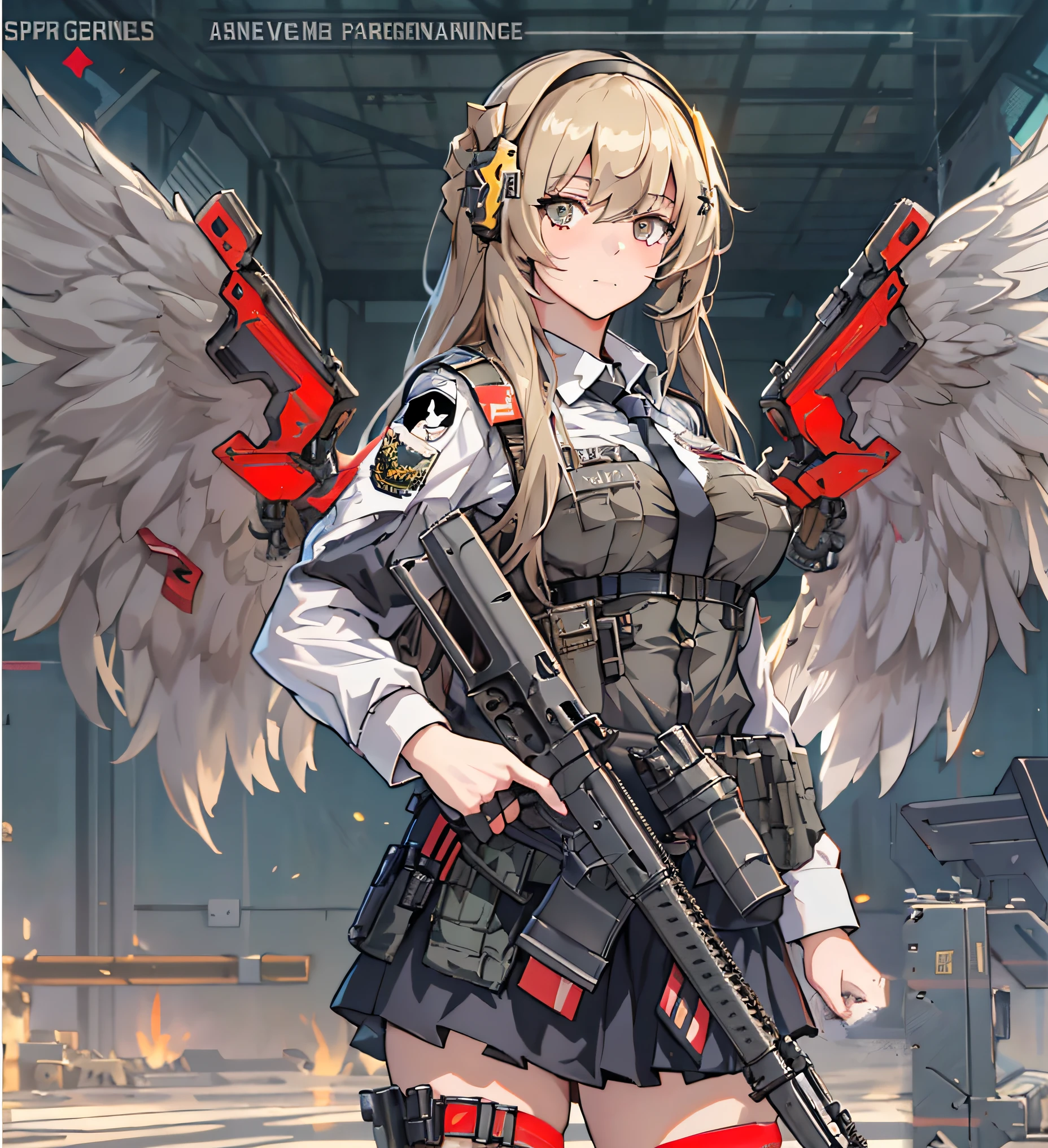 Anime - style image of female soldier with gun and angel wings, M4 Sopmod II Girls Frontline, mechanized valkyrie girl, Fine details. girls' frontline, from girls frontline, girls frontline style, Mechanized soldier girl, girls frontline universe, infantry girl, girls frontline cg, girls' frontline, low angel, angel knight girl, soldier girl, high detailed official artwork