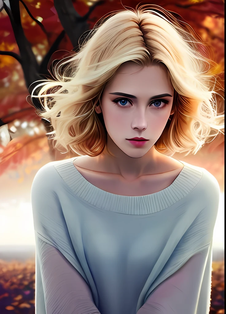 Beautuful Women、Bright design、PastelColors、the wind、Ink dripping、autumn lights、shinny skin、the pose、full body Esbian、stele、a blond