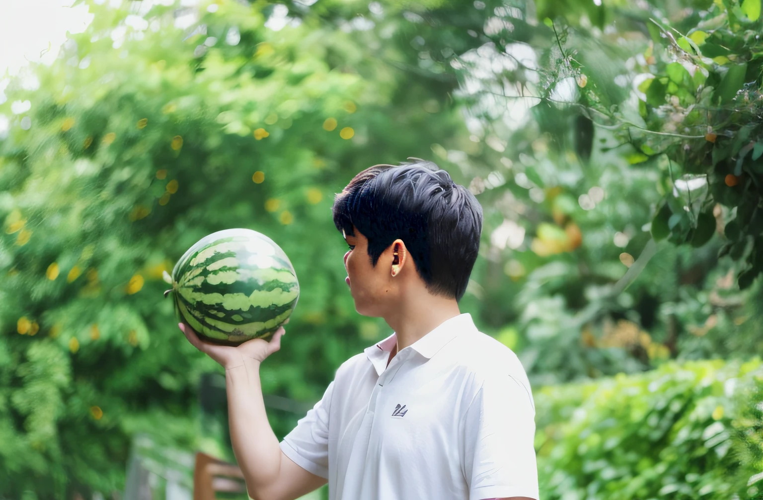 There was a man holding a watermelon in his hand, material is!!! water melon!!!, wearing a melon, watermeloncore, water melon, water melon, gestation inside a watermelon, wenjun lin, Summer, taken with canon 8 0 d, holding a 🛡 and an 🪓, inspired by jeonseok lee, lifestyle, Adult