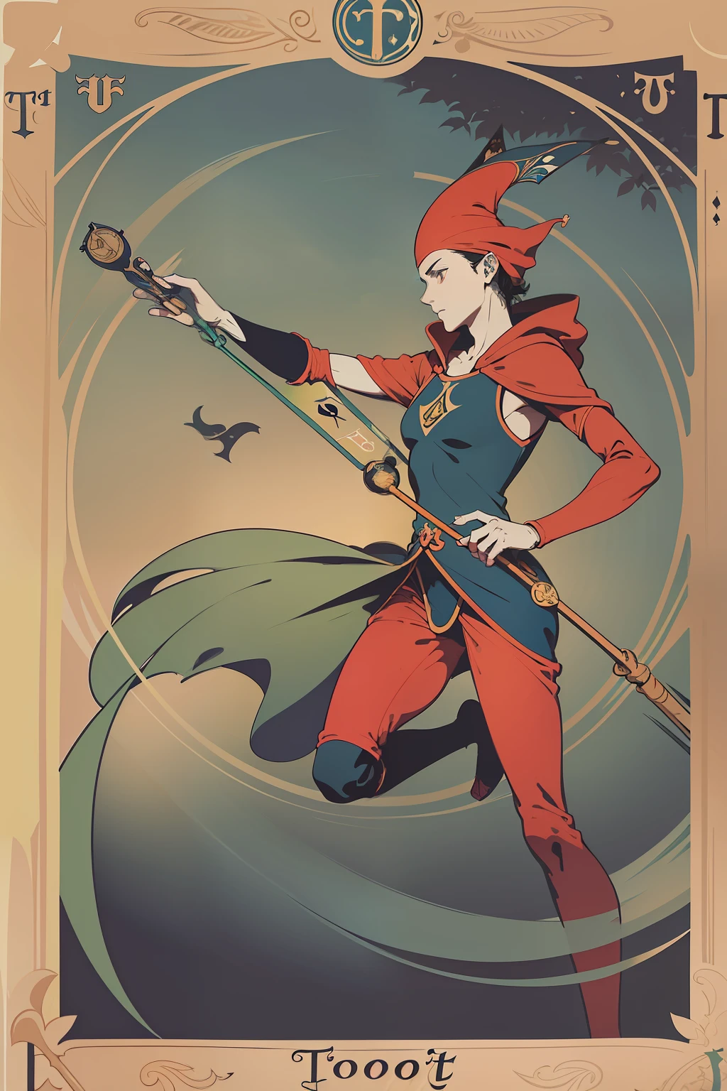 Design of The Fool (((tarot card)), sleek and minimalist style