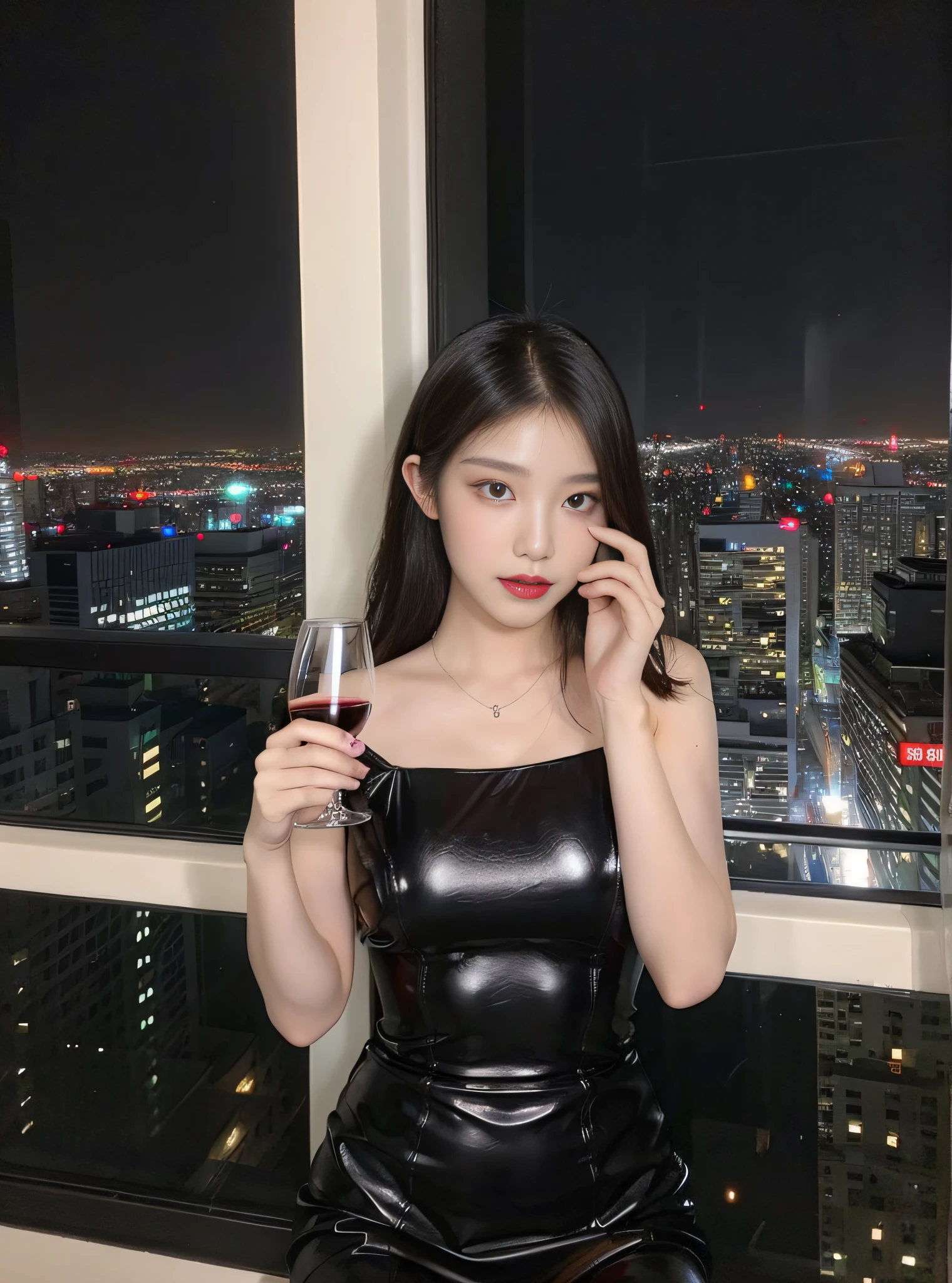 full body photo of a woman in black dress holding a wine glass with a city view, full body xianxia, jisoo from blackpink, jisoo of blackpink, photo of slim girl, 5 fingers hand, hand with 5 fingers, no hand on face, cruel korean goth girl, captured on canon eos r 6, holding a drink, she is wearing a black dress, gorgeous young korean woman, female death holding a cocktail, ulzzang, a young asian woman, split screen, 2 screens, cloned face, same face, same hairstyle, same person, twins, ((Best Quality, 8K, Masterpiece: 1.3)), Focus: 1.2, Sexy Beauty with Perfect Body: 1.4, Buttocks: 1.3, ((Layered Haircut, Beautiful Breasts: 1.2)), (Wet Clothes: 1.3), (Wild Exposure: 1.3), (Transparent Sexy Underwear: 1.1), Highly Detailed Face and Skin Texture, Delicate Eyes, Double Eyelids, Oily Skin, Long Hair, (Shut Up: 1.3), (Pores: 1.2), (Protruding Crotch :1.2),(milf:1.2),(sexy:1.3),( star:1.2)