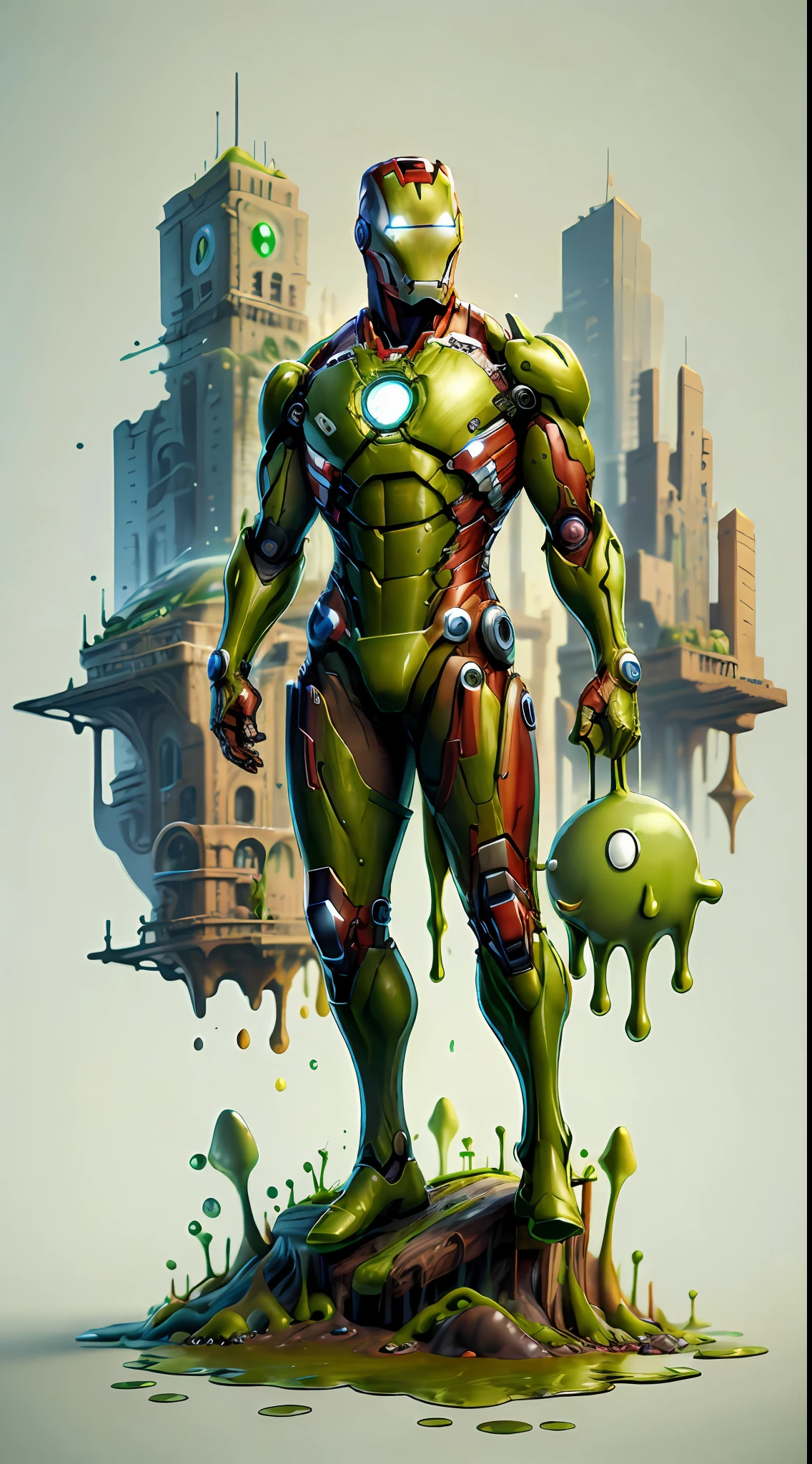 the ironman character from marvel Green Slime, detailed background