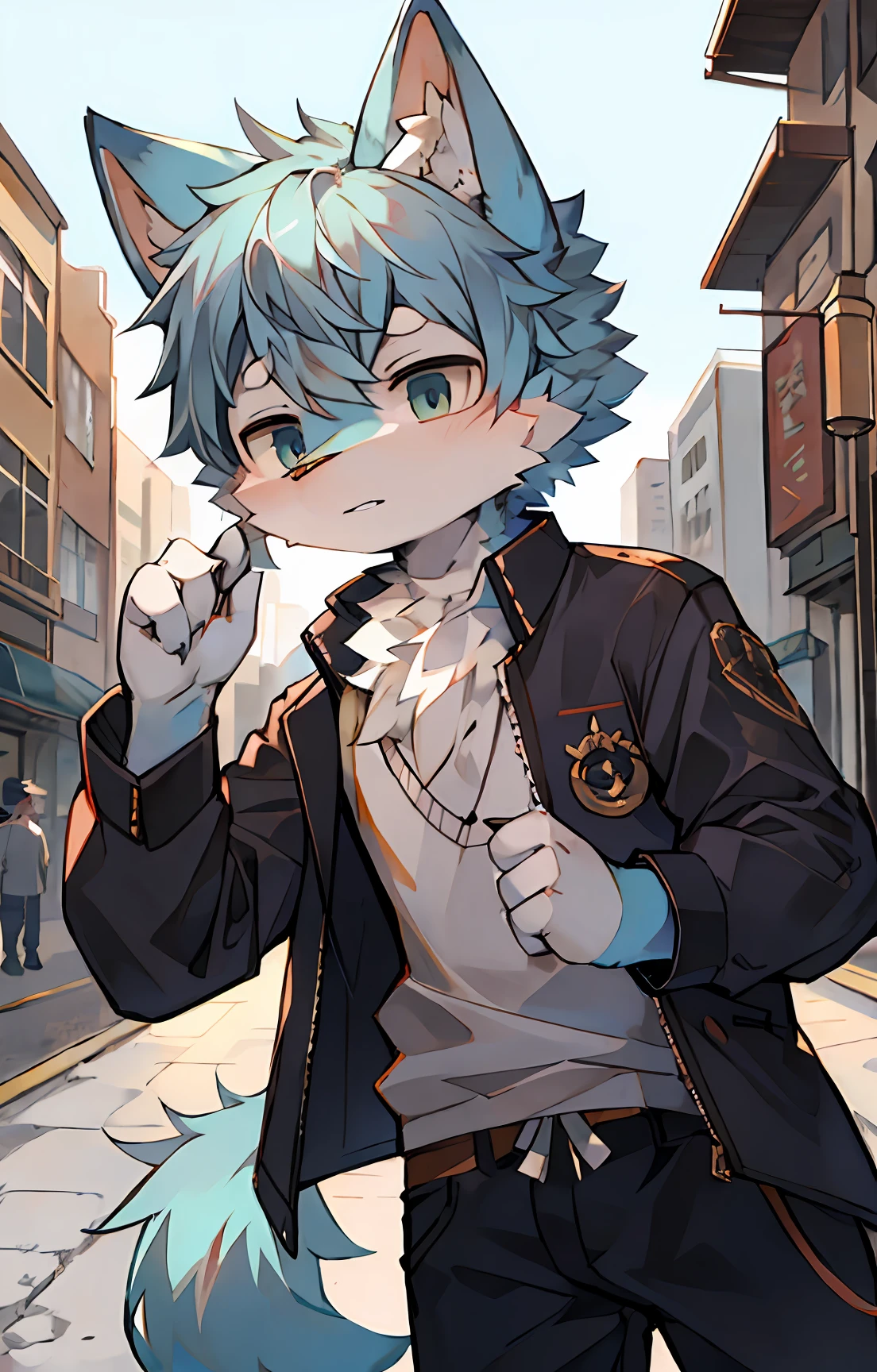 shaggy,Blue fur,bodyfur,城市,the street,独奏,short- sleeved,BREAK BREAK BREAK,AOEU,AOEU,catss