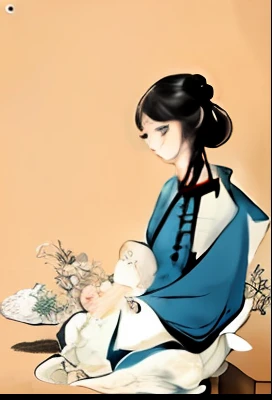 Close-up of a painting of a woman sitting on a chair, making: Uemura Shōen, inspired by Uemura Shōen, An ancient Chinese beauty, Hanfu, elegant japanese woman, Japanese classical art, Songs inspired by Miyagawa Shunshui, zhangdaqian, shinsui ito, Inspired by Yun Shouping, palace , a girl in hanfu