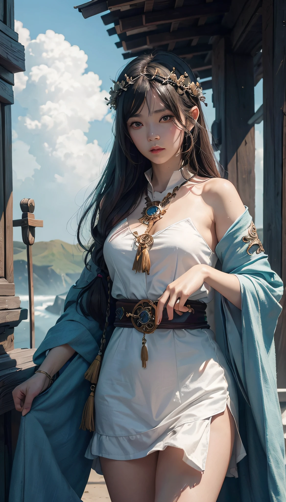 (1girl:1.3),solo,__body-parts__,
official art, unity 8k wallpaper, ultra detailed, beautiful and aesthetic, beautiful, masterpiece, best quality,Fantastical Atmosphere, Calming Palette, Tranquil Mood, Soft Shading,
Miko priestess, charm spell, talisman familiar, shrine maiden duties,