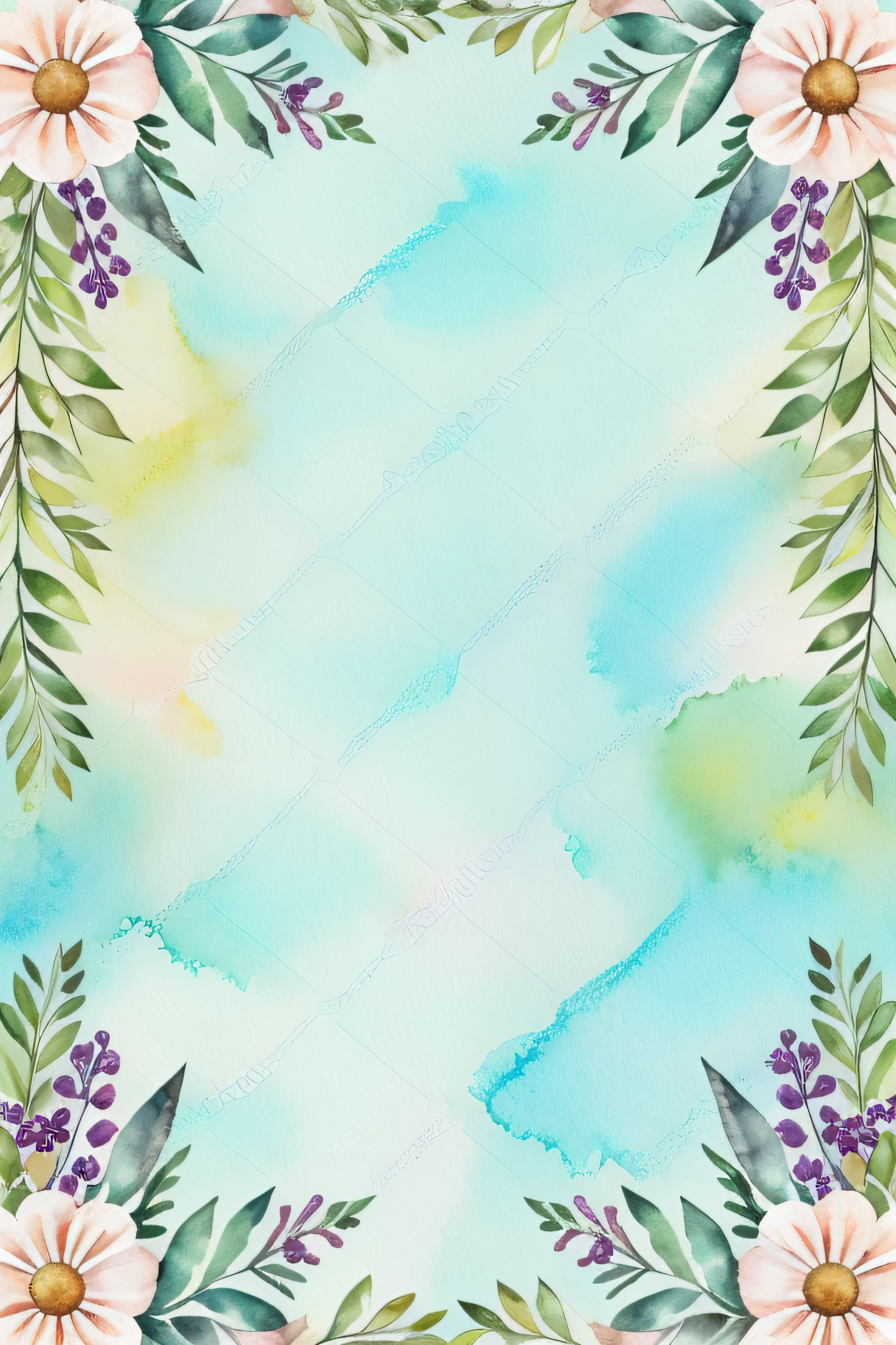 Watercolor pattern with beautiful flowers, berries, ferns, leaves and calm colors on #3b4195 color background. Watercolor paper texture.