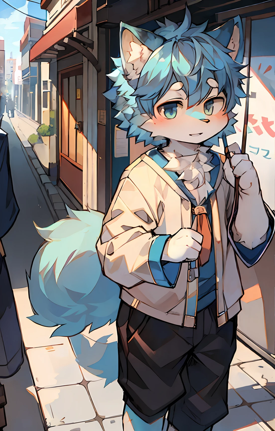 shaggy,Blue fur,bodyfur,城市,the street,独奏,short- sleeved,BREAK BREAK BREAK,AOEU,AOEU,catss,Kittens