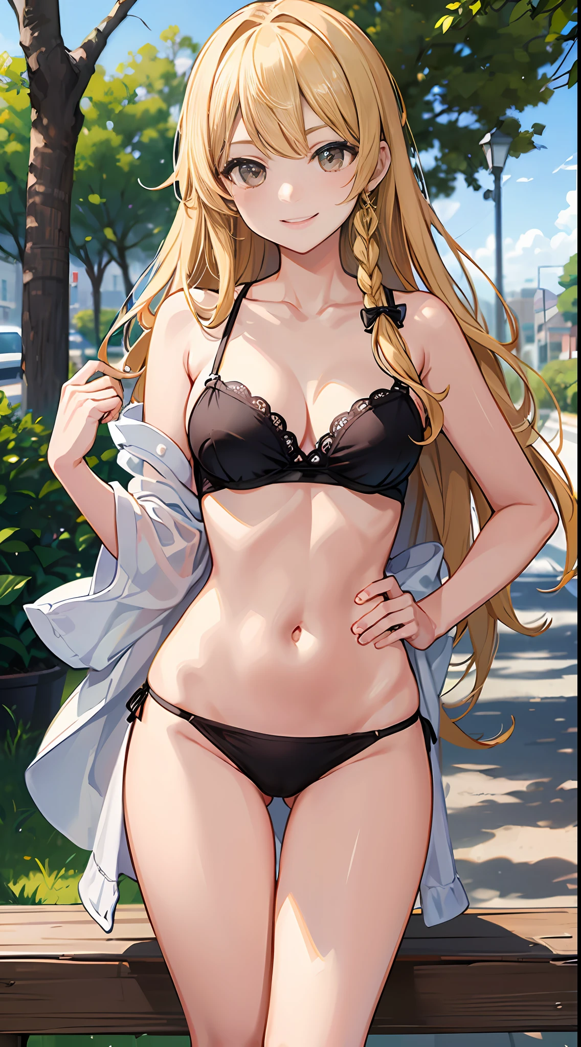 kirisame marisa, Show from the hips to the shoulders, smile, outdoors, absurdres,