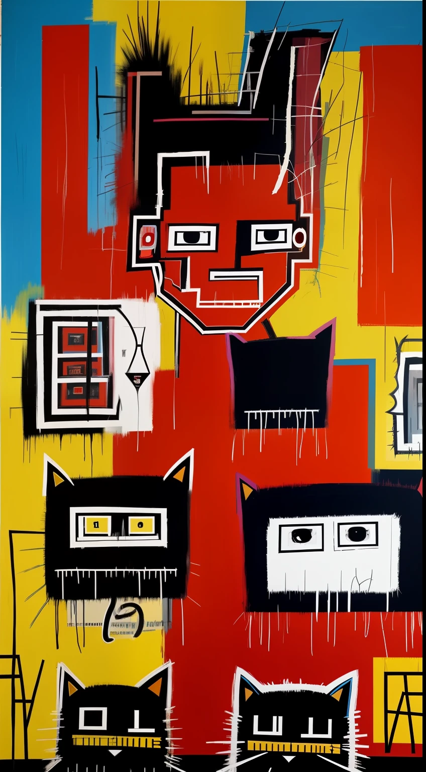 Basquiat's paintings、Painting of Cats、Detailed light、artworks、an extremely devious and beautiful、buliding、Provocative dichotomy