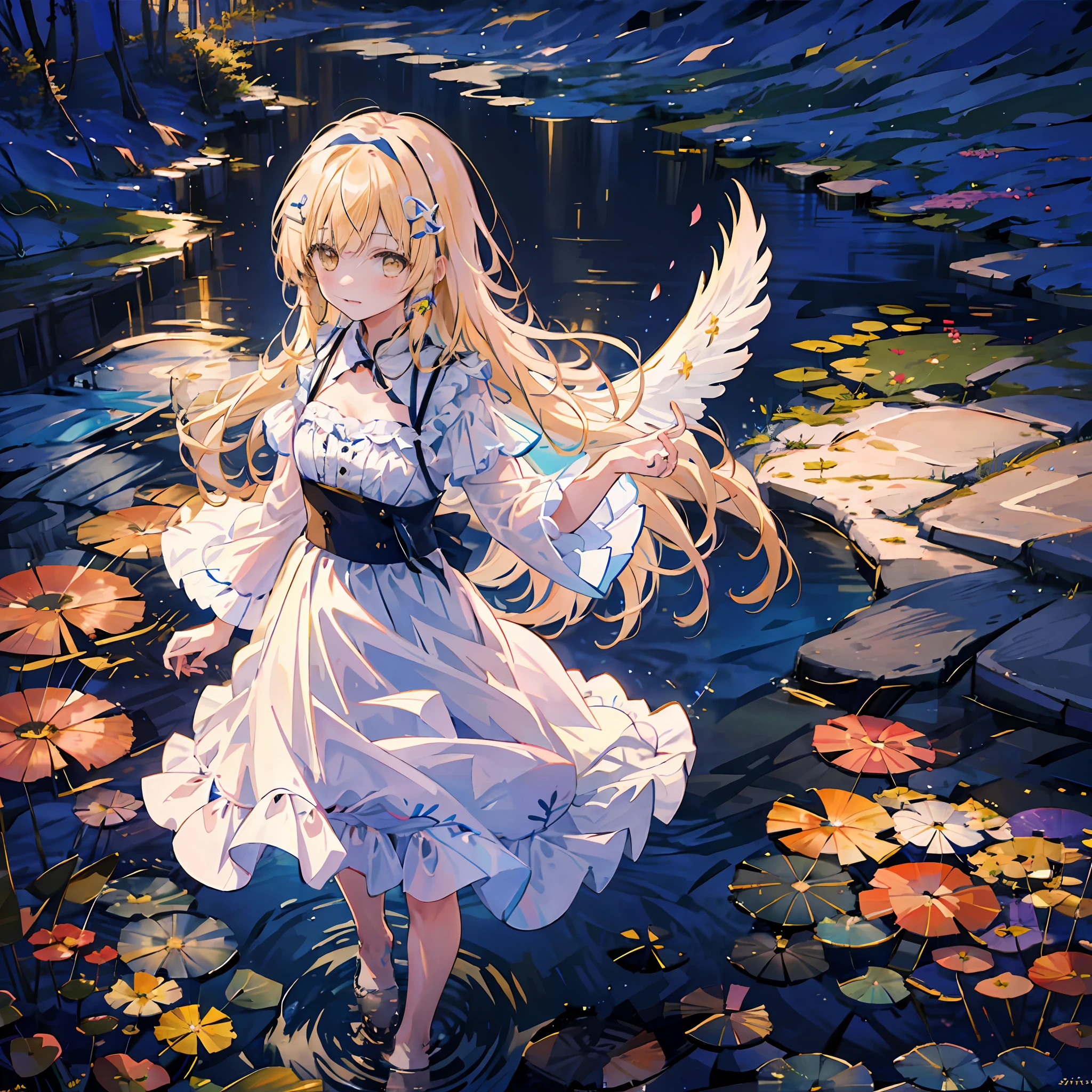 Upscale
Variations
Remove Background
Generation Data
Prompts
Upscaling
(Highest picture quality), (Master's work),(Detailed eyes description),(Detailed face description)(back view), 1girl, yellow eyes, shiina mahiru, yellow hair,(very long hair),very long hair (floating in the wind), back-view, looking back, hair ornament, flower hair ornament. head band, ribbon, white dress, visible shoulders, blush, pond, petals (lens flare), walking on pond, water reflection, pond, cleavage, medium breast, aurora sky, night sky, galaxy sky, horizon, mountains, forest, moon, (cover-style:1.3), fashionable, woman, vibrant, posing, front, colorful, dynamic, background, elements, shy, expression, holding, statement, accessory, majestic, coiled, around, touch, scene, attention-grabbing, catchy, modern, trendy, focus, fashion, realistic lighting, extreme blushing