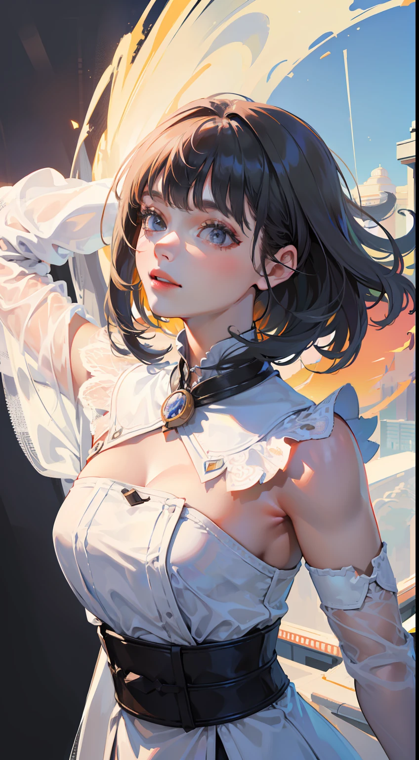 (Gray background: 1.5), (Realistic: 1.4), (Best quality: 1.0), (Ultra high resolution: 1.0), 8k, RAW photo, (Masterpiece: 0.2), 1 girl, beautiful skin, detailed skin, bright smile, teeth, (Unity: 1.5)