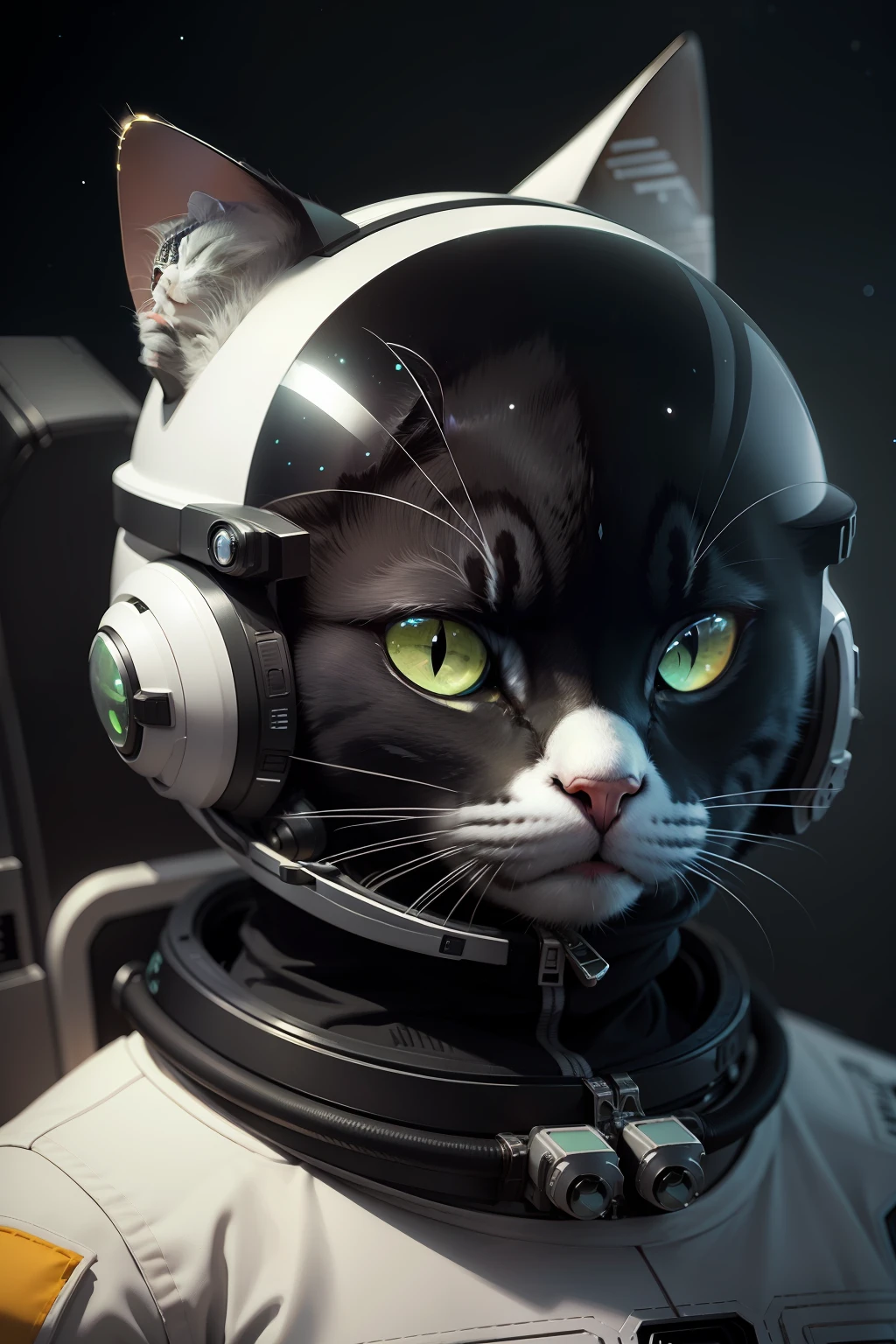 Cat avatar
Astronaut elements
Black and white color scheme
Green accents
Realistic style
Cat in astronaut suit
Space-themed avatar
Virtual character with signal light
Space explorer avatar
3D character design with cat and astronaut elements