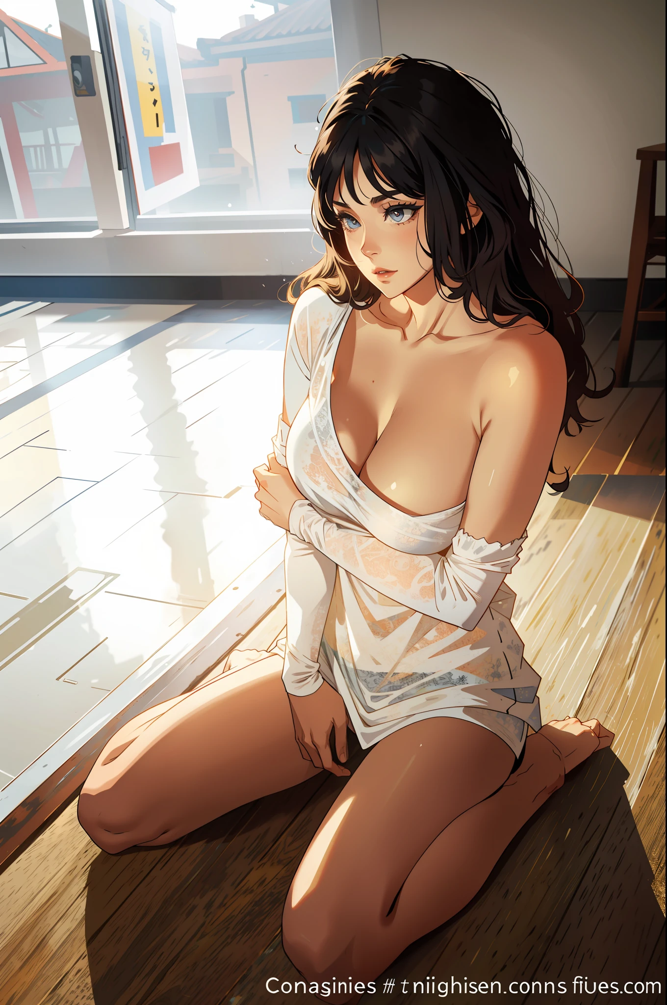 woman，gigantic cleavage breasts