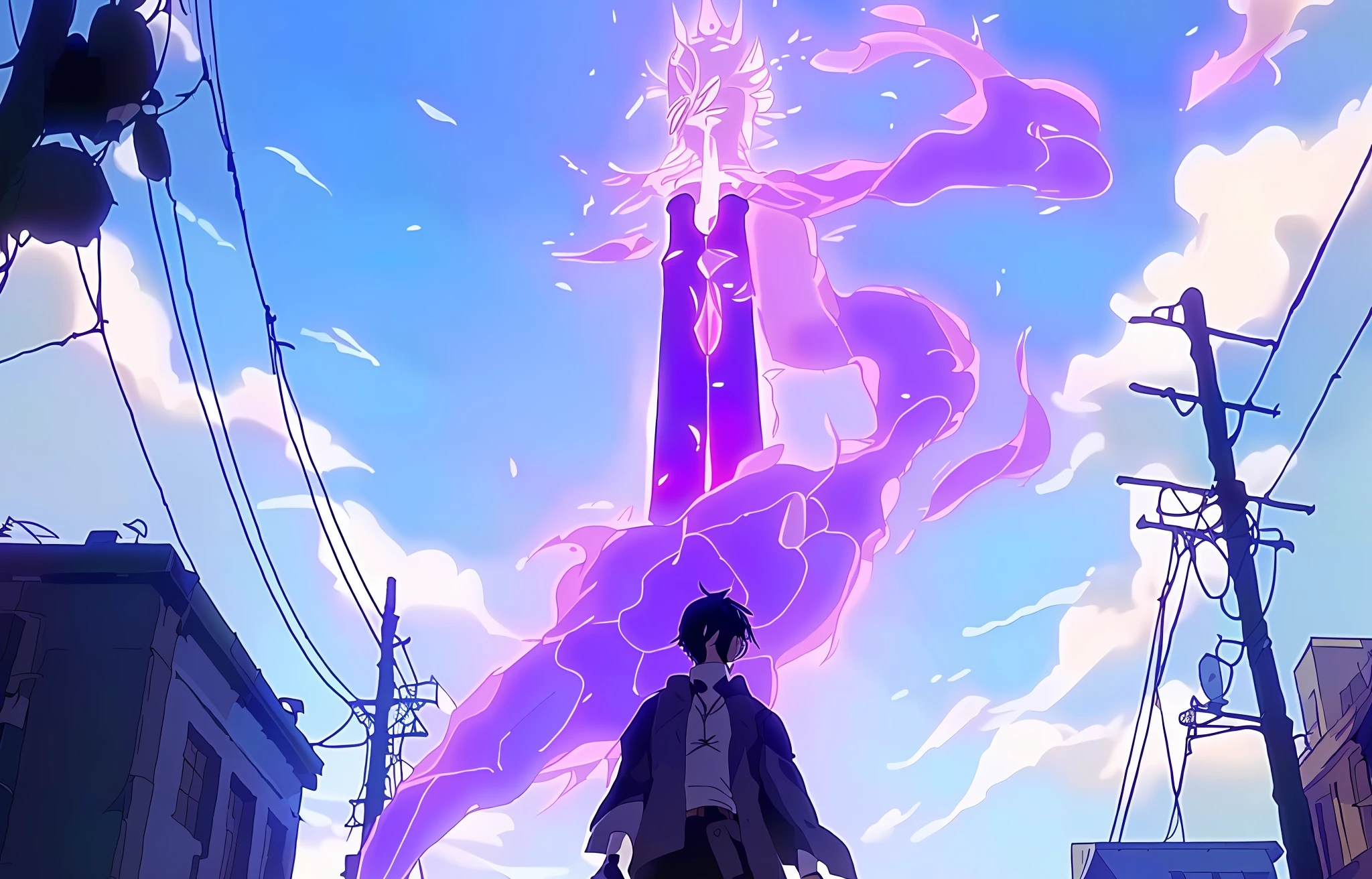 Anime - A style scene of a woman standing in front of a tower, an epic anime of a energy man, Makoto Shinkai Cyril Rolando, screenshot from the anime film, still from tv anime, ethereal anime, Atmospheric anime, anime still film anime shikishi, dreamy psychedelic anime, Today's featured anime stills, anime film still, screenshot from guro anime