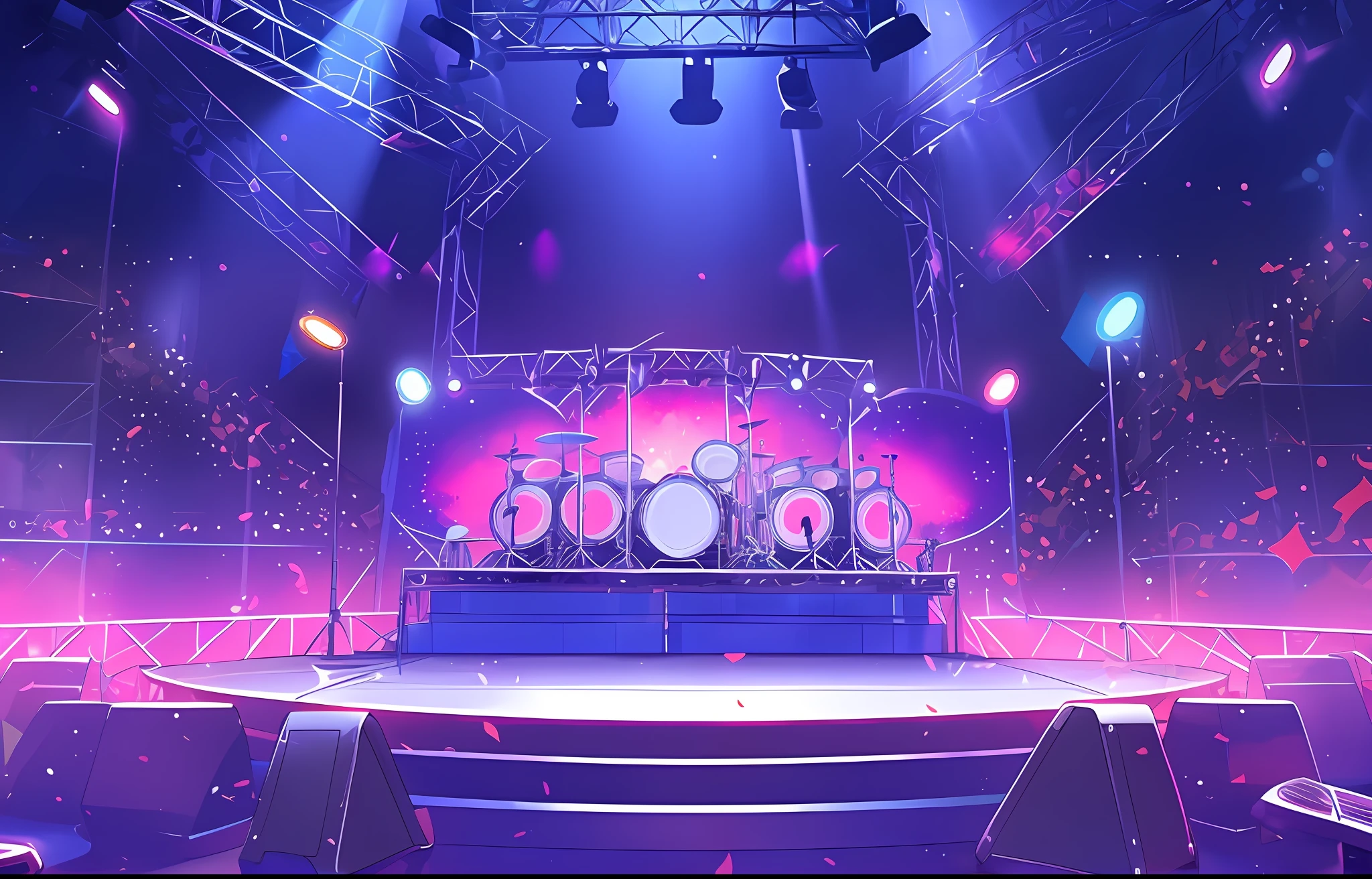 There is a stage with a stage set and a stage with lights, Stage background, background artwork, arte de fundo, Anime background art, Empty stage, Stage, arena background, ( ( stage light ) ), elaborate stage effects, colorful anime movie background, stage at a club, anime backgrounds, random background scene, Stage Liggett, be on stage, nightclub background