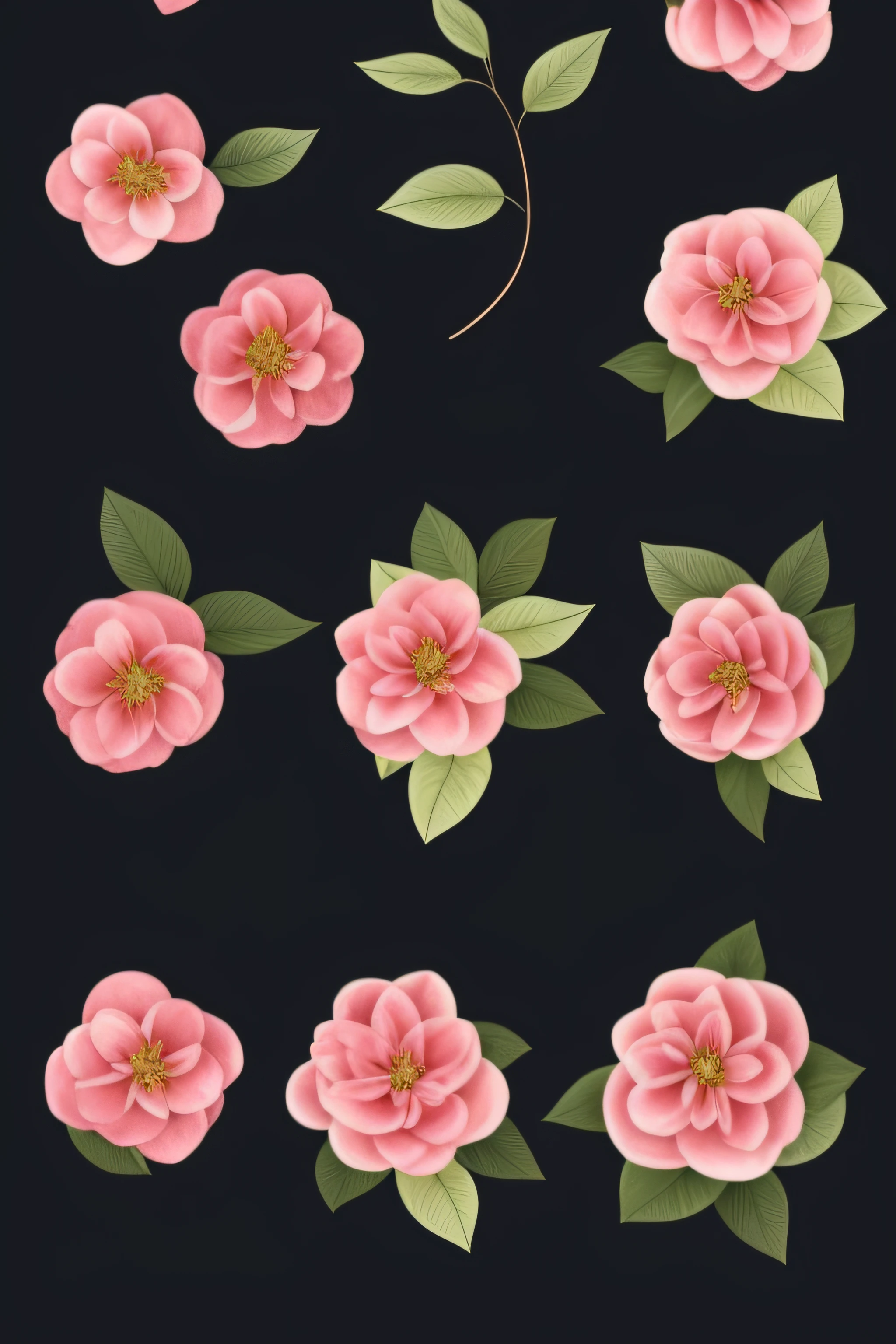 Camellia Illustrated Guide，Floral Guide，Blank background，Lined up neatly