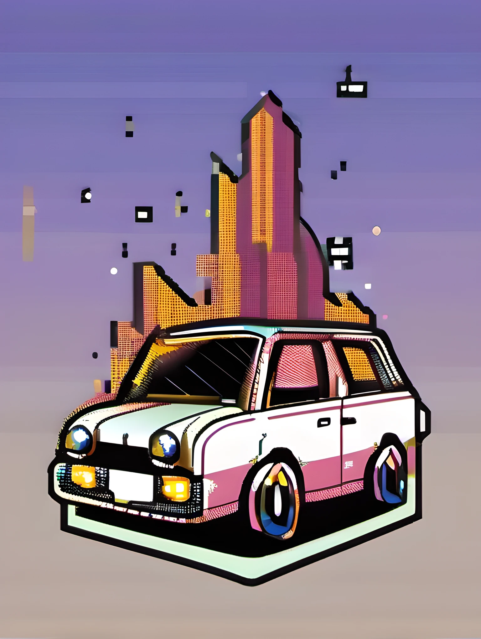 Illustration of car, pixel character, magic, fantasy, clear background, abstract splash background, t-shirt design, vector art