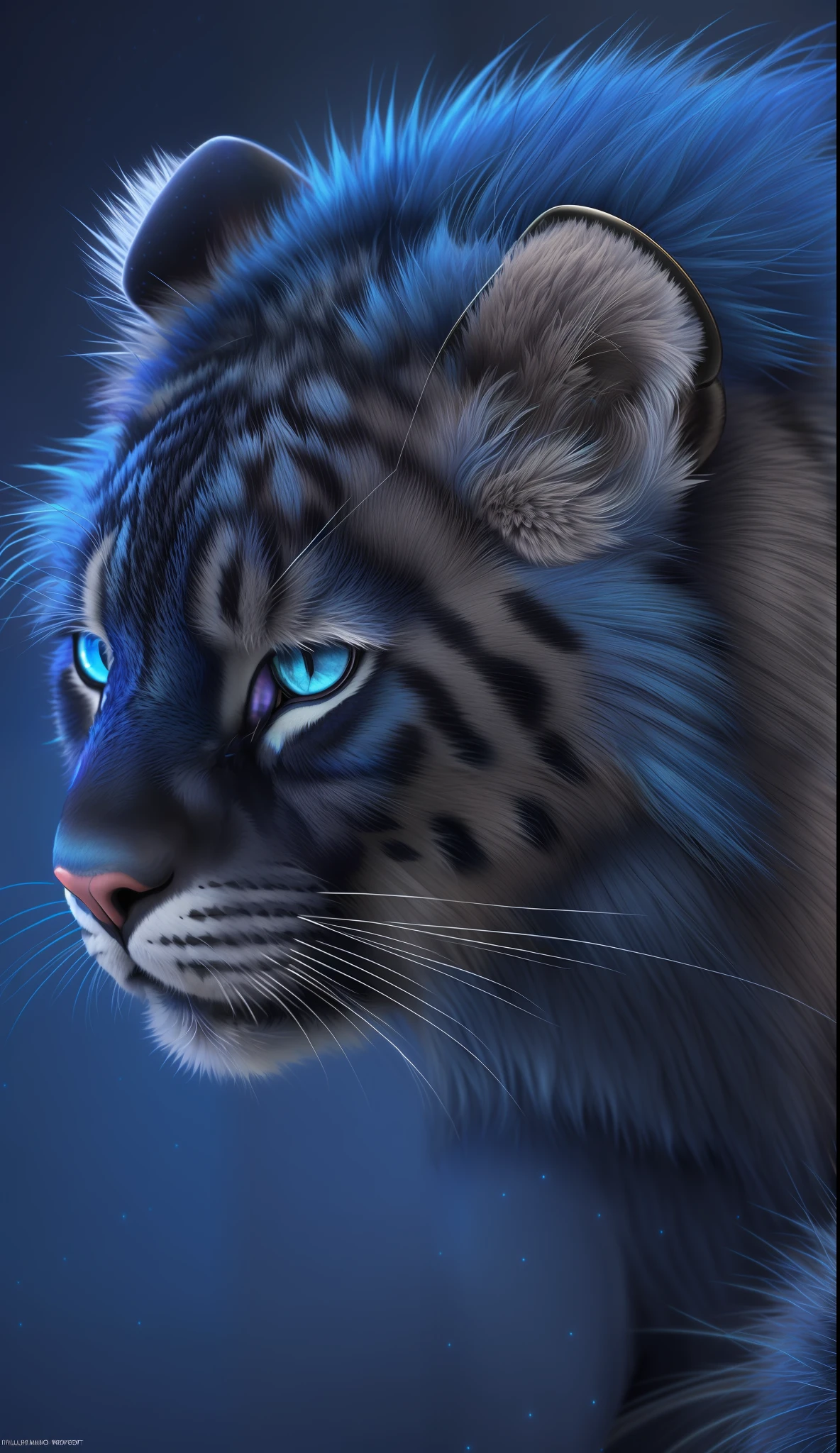 bismuth 1panther, whiskers, 1mammal,1 male, solo, fur, blue fur, feral, felid, realistic, blue luminescene body, hi res, luminescene fur, detailed fur, looking at viewer, black nose, camoflague