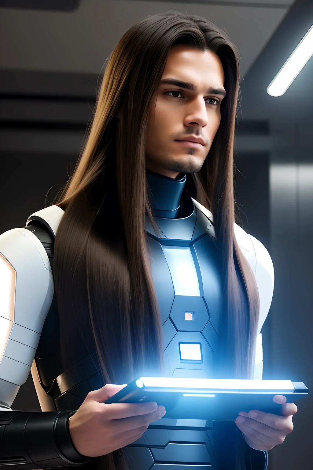 An android man with long hair