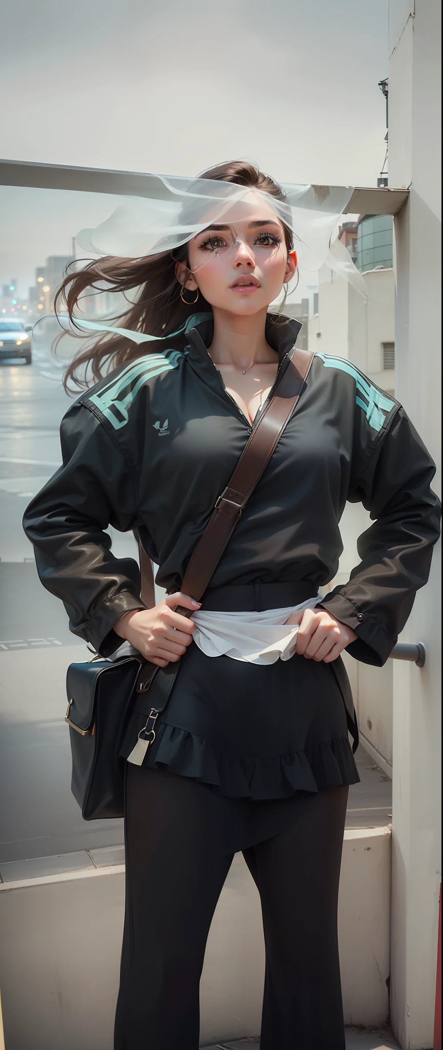 ((Realistic lighting, Best quality, 8K, Masterpiece: 1.3)), Focus: 1.2, 1girl, Perfect Body Beauty: 1.4, Slim Abs: 1.1, ((Dark Brown Hair)), (Aqua Dress: 1.4), (Outdoor, Night: 1.1), City Street, Super Fine Face, Fine Eyes, Double Eyelids,
