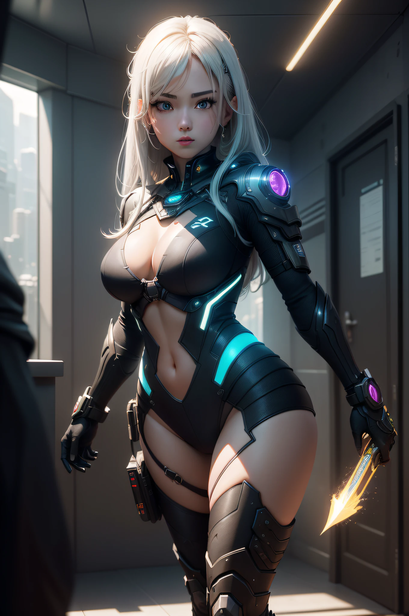 ((best qualtiy)), ((tmasterpiece)), (the detail:1.4), 3D, A beautiful cyberpunk female image,HDR(HighDynamicRange),Ray traching,NVIDIA RTX,Super-Resolution,Unreal 5,Subsurface scattering、PBR Texture、post-proces、Anisotropy Filtering、depth of fields、maximum definition and sharpness、Many-Layer Textures、Albedo e mapas Speculares、Surface Coloring、Accurate simulation of light-material interactions、perfectly proportions、Octane Render、Two-colored light、largeaperture、Low ISO、White balance、the rule of thirds、8K RAW、ultra - detailed、Fantastical Atmosphere、统一 8k 壁纸