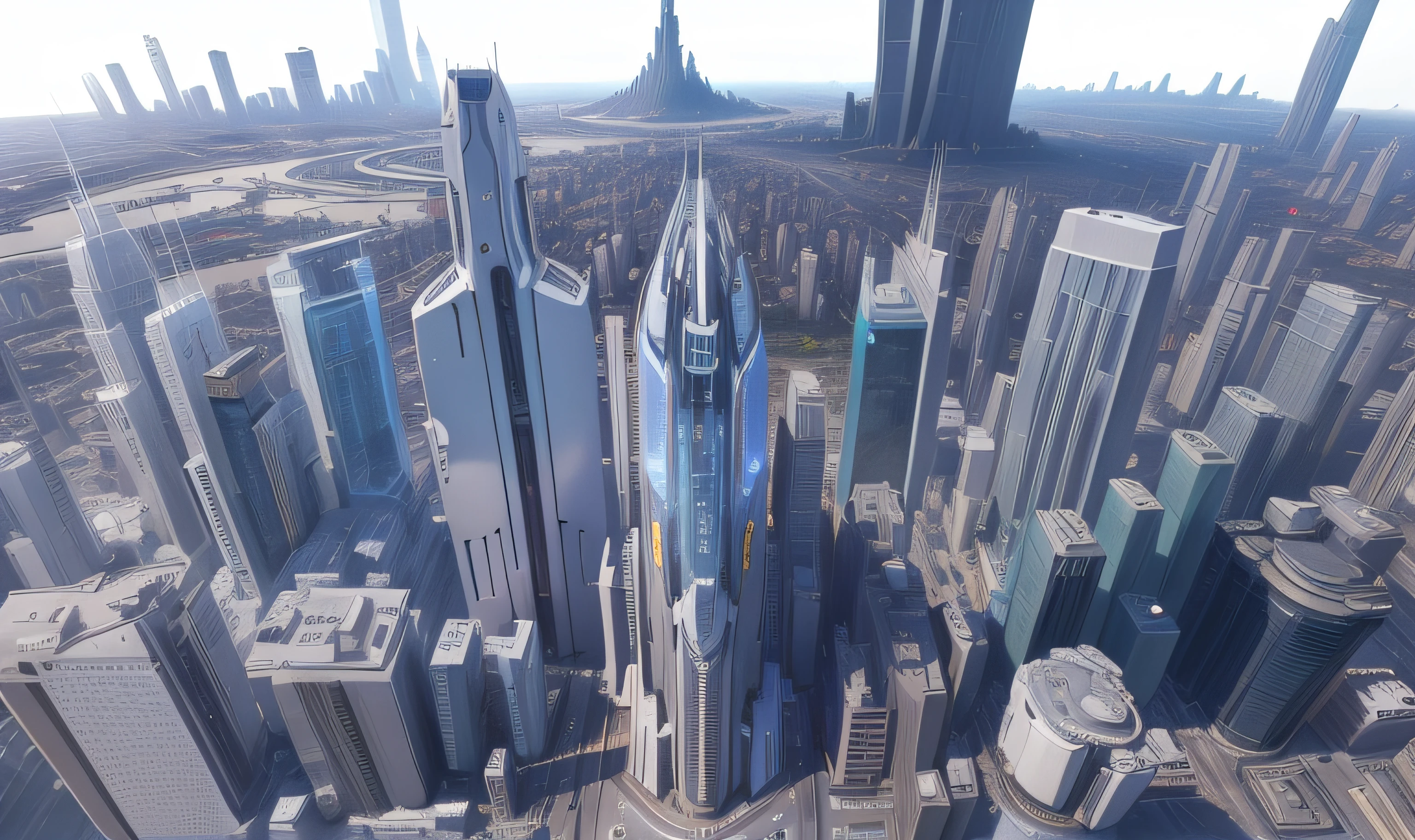NASA style,Mecha white,HALO 5 game city style,HALO 5 building surface science fiction segmentation,Cidade futuristica,Skyscrapers and green rooftops in a foggy sky,There are also quite a few buildings with green roofs, futuristic dystopian city, aerial view of a cyberpunk city, in fantasy sci - fi city, hyper-futuristic city, sci fi city, vista of futuristic city, sci fi city, otherwordly futuristic city, 4 K resolution concept art, ancient sci - fi city, 4K concept art,massive city,Dense complex of buildings,The large building is surrounded by many building complexes,The complex is large and small,The building color is mainly white,The building has more white area,The architectural shape is HALO 5 style,The shape of the building is concise and summarized,The city is surrounded by rivers,The river has the reflection of the city,The buildings in the middle view are dense and huge,The buildings of the vista are denser and more crowded
