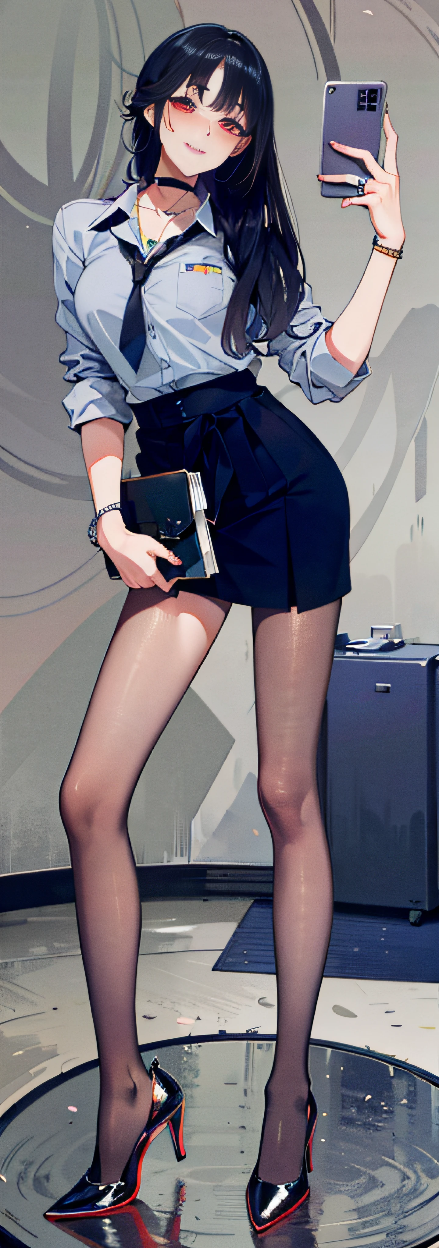 masterpiece, best quality, full body, 1girl, bangs, black choker, black necktie, blonde hair, blue skirt, blush, bracelet, breasts, choker, clothes around waist, collarbone, collared shirt, cowboy shot, dress shirt, ear piercing, eyebrows visible through hair, gradient hair, grin, gyaru, jewelry, kogal, long hair, looking at viewer, loose necktie, necktie, piercing, plaid, plaid skirt, pleated skirt, red eyes, ring, school uniform, shirt, skirt, smile, solo, white shirt, street, sky, cherry blossoms, petals,illustration, (magazine:1.3), (cover-style:1.3), fashionable, woman, vibrant, outfit, posing, front, colorful, dynamic, background, elements, confident, expression, holding, statement, accessory, majestic, coiled, around, touch, scene, text, cover, bold, attention-grabbing, title, stylish, font, catchy, headline, larger, striking, modern, trendy, focus, fashion,