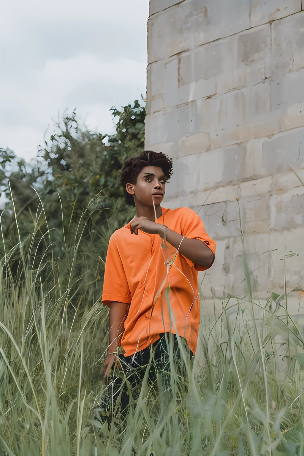 film photography portrait of a teenage guy, hyperrealistic, overcast lighting, shot on kodak portra 200, film grain, nostalgic mood