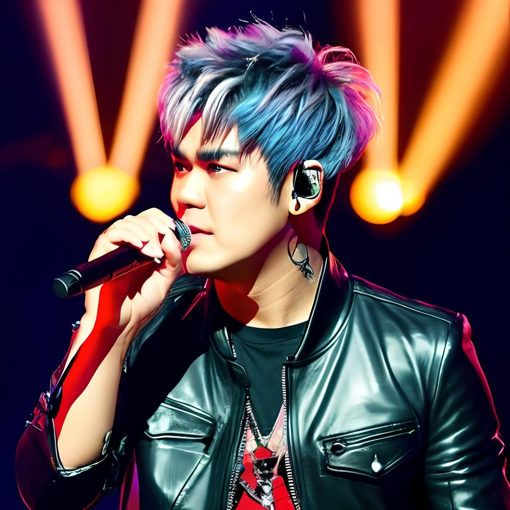 Jay Chou bangs gray hair concert heavy metal head up masterpiece true