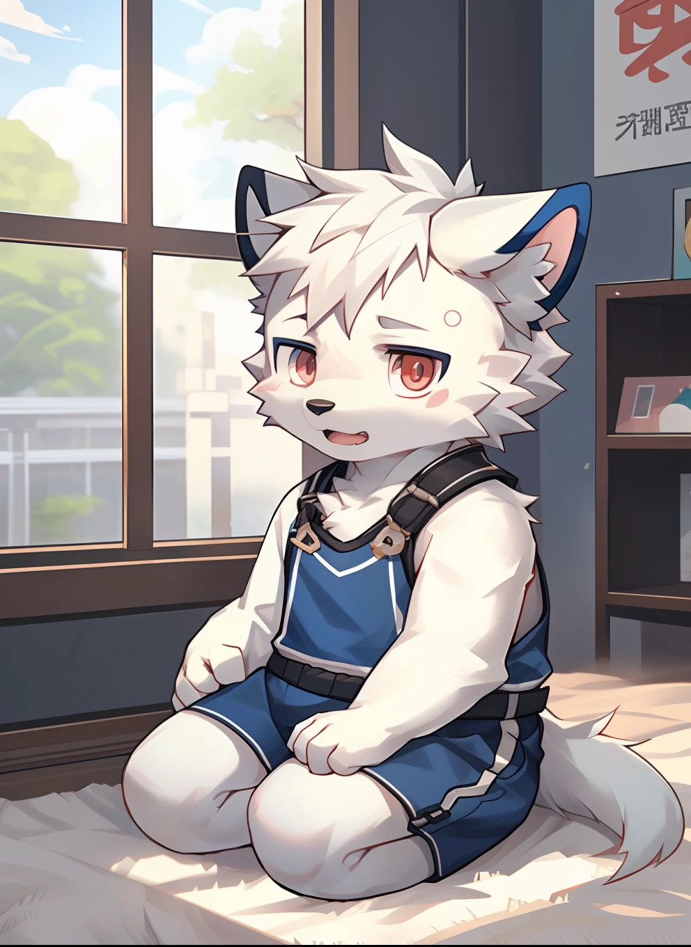 Furry,Cai Xukun's,(younge boy:1.5),infancy,white body fur,CG,4K,Beautiful