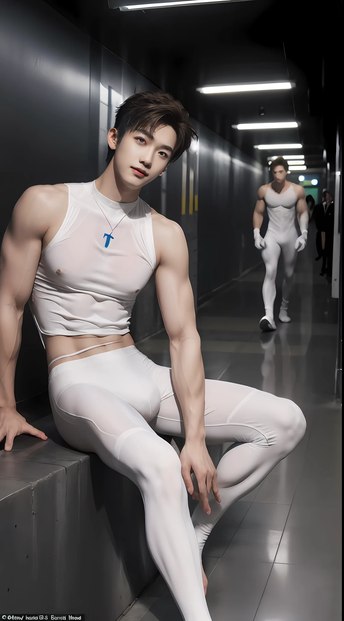 (A lovely Shota:3),(Colored screen:1.2),Solo,(full bodyesbian:3),(Stay away from the lens:3),(Expose your legs and feet:3),(revealing the whole body:5),(Heads-up view:1.2),malefocus,looking at viewert, old,(Tall:3),(Tall guy:2),Super tall,(Height 300 cm:2),Excellent body proportions,(The shoulders are 5 times wider:1.2),(Slender slender legs:2.5),Slender feet,Normal extremities,Small head,musculous,(Lovely and pretty:3),(The face of an anime man),(Very detailed beautiful face and eyes:2),(Big bright eyes:1.2),Sharp eyeliner,Clear and beautiful face,short detailed hair,(Correct facial features),(tilts your head:1.5),(having fun,grinning smile),(White Spider-Man suit:2),white legwear,(Muscle firming:2),Strong,Super strong,Developed biceps,(Wide shoulders and narrow waist:2.2),Sports men's socks,Detailed muscle texture,Highlights muscle structure,In the subway,(Squat:4),(full length shoot),Full leg view,ultra-realistic realism, (Photorealistic detail), Incredible accuracy, lifelike textures, masterful technique, Jaw-dropping precision, artistic dedication,(anatomy correct),movie level lighting,exquisite detailing,Best quality,stunning masterpiece,CG