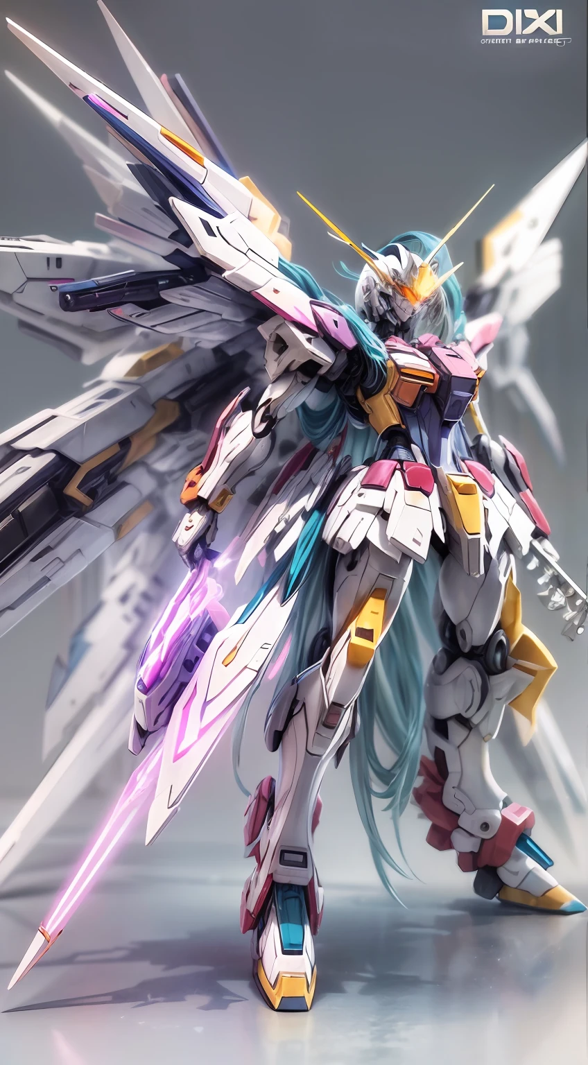 1 Transparent Gundam Seed Destiny, Color transparent plastic , (Exquisite mechanical head detailing，Refined mechanical eye detailing，Refined mechanical facial details)，Correct mechanical anatomy，HD intricate details，Machine wings，The details are clear, Exquisite and perfect，Cyberpunk light , (industrial design:1.2), (Luminous neon。nl。 。。Rainbow lights:1.2) , White background , surrealism , hyper HD , High details , Best quality ,4K