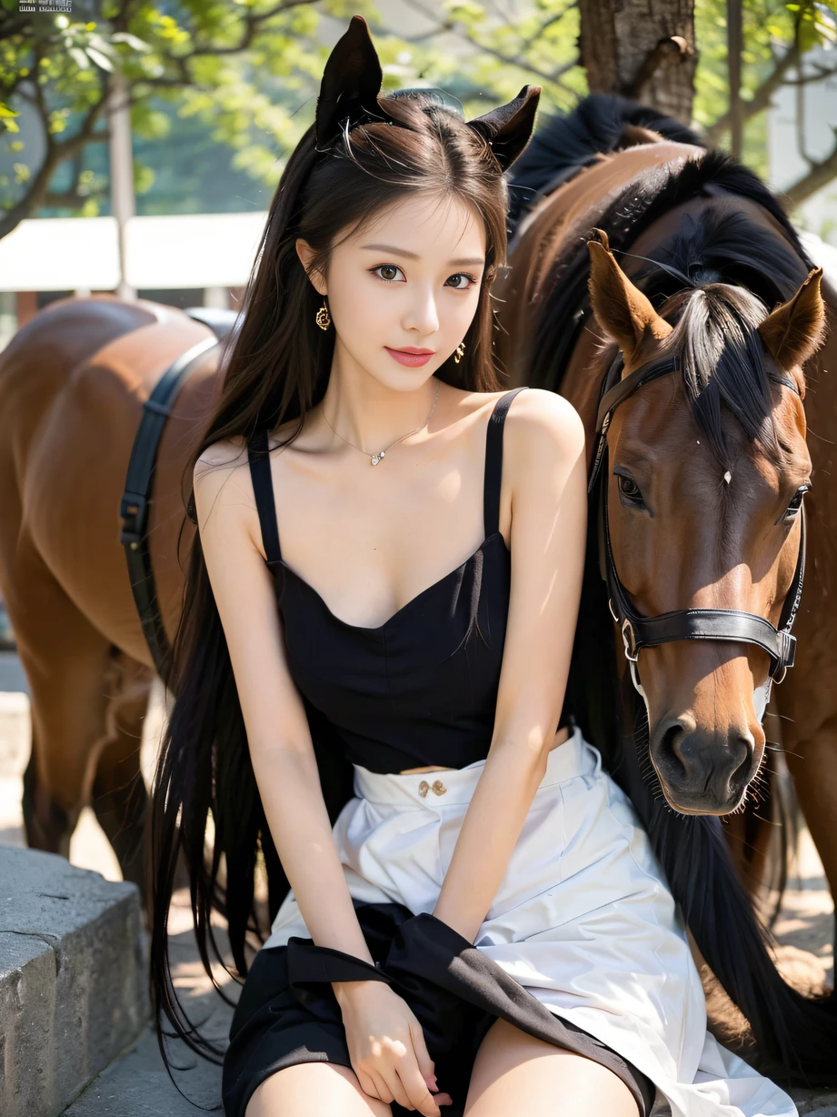 ，Masterpiece, Best quality，8K, 超高分辨率，Reallightandshadow，(beautidful eyes:1.1)，Beautuful Women，Summer clothing，ride horse